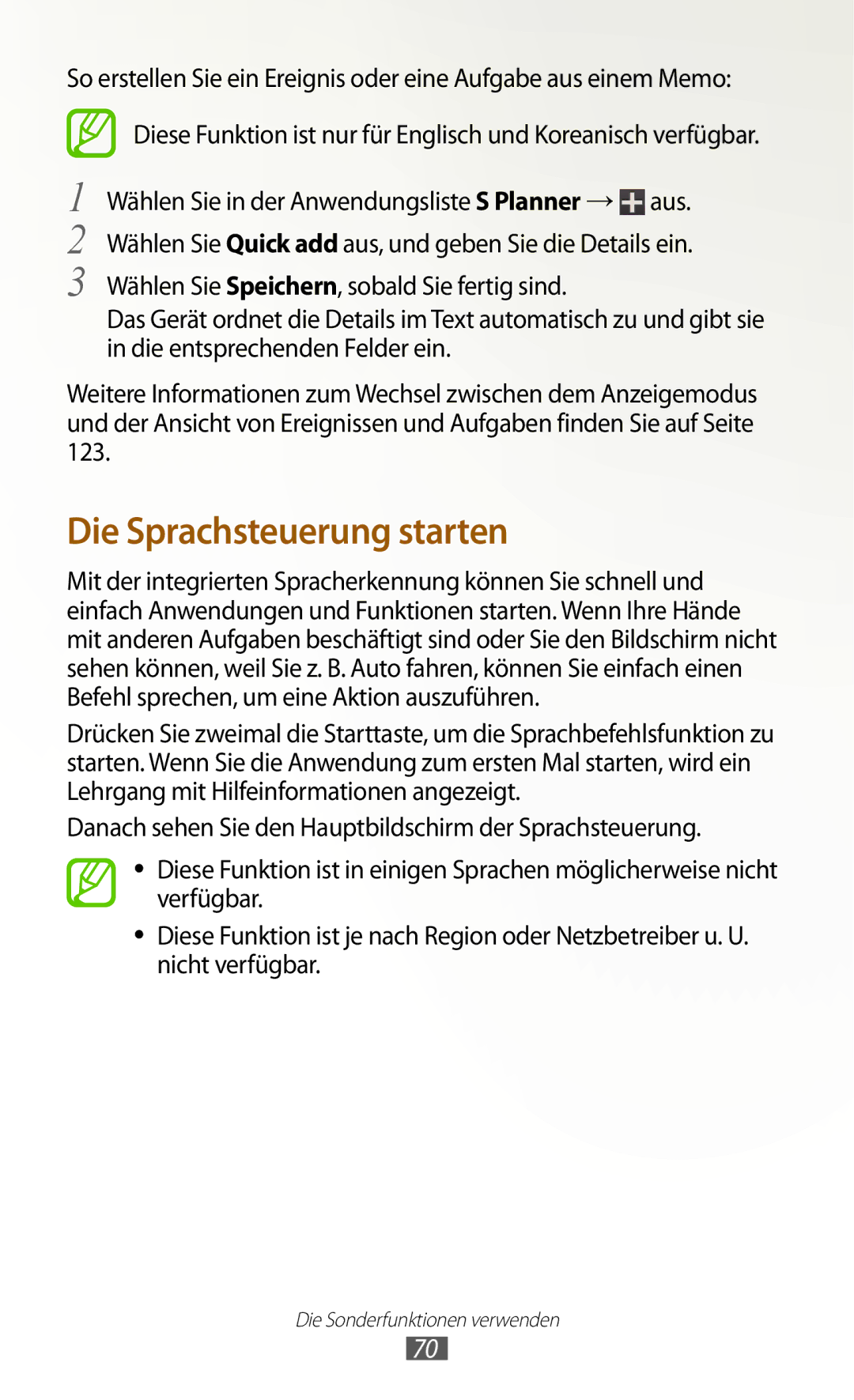 Samsung GT-N7000ZBEDBT, GT-N7000ZBADBT, GT-N7000ZBEATO, GT-N7000RWATUR, GT-N7000RWAMBC manual Die Sprachsteuerung starten 