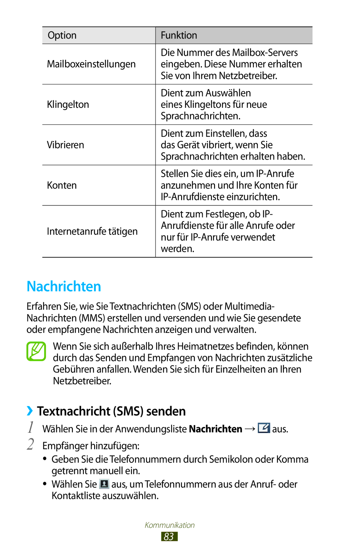 Samsung GT-N7000ZBADTM, GT-N7000ZBADBT, GT-N7000ZBEDBT, GT-N7000ZBEATO manual Nachrichten, ››Textnachricht SMS senden 