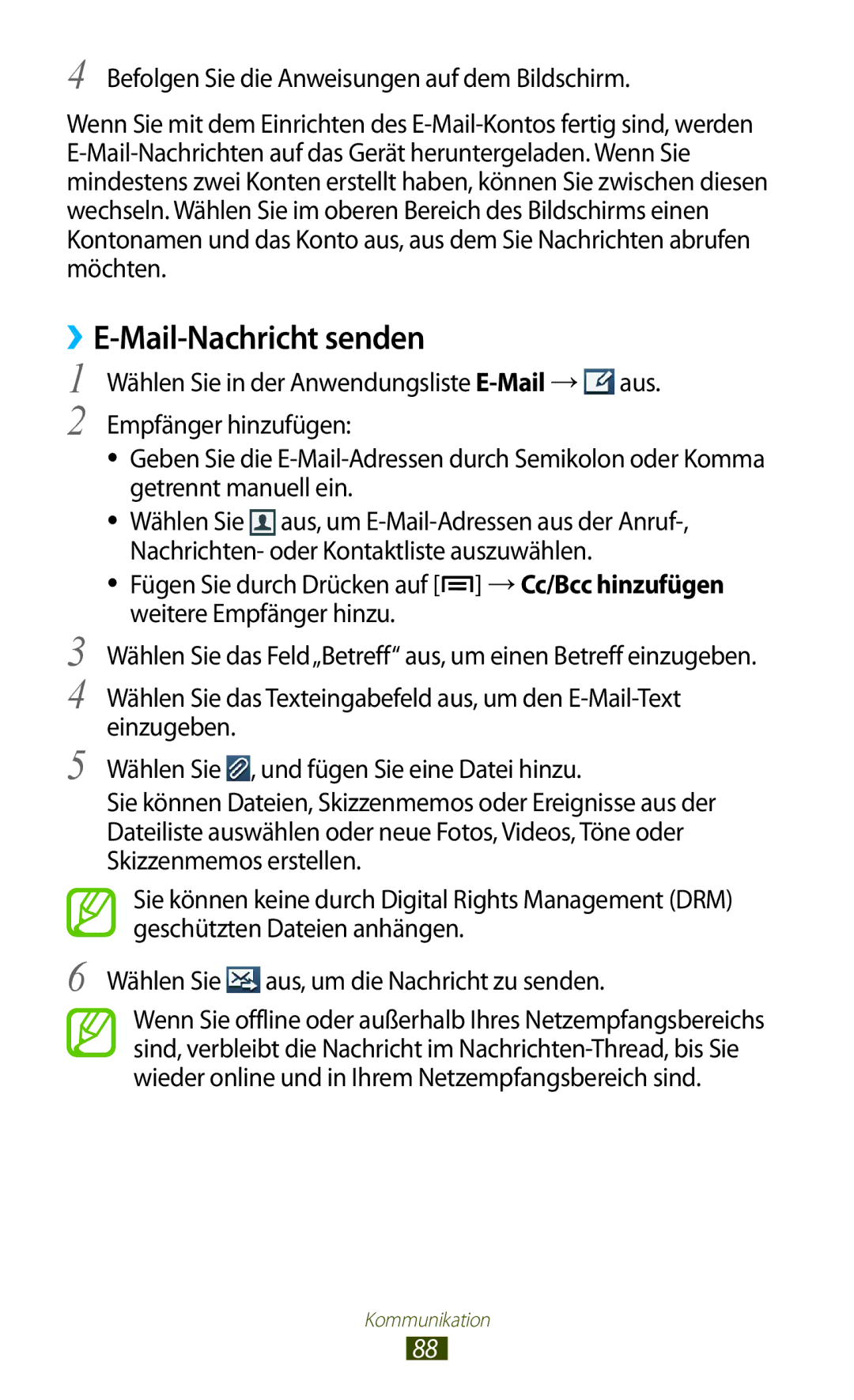 Samsung GT-N7000RWADBT, GT-N7000ZBADBT, GT-N7000ZBEDBT, GT-N7000ZBEATO, GT-N7000RWATUR manual ››E-Mail-Nachricht senden 