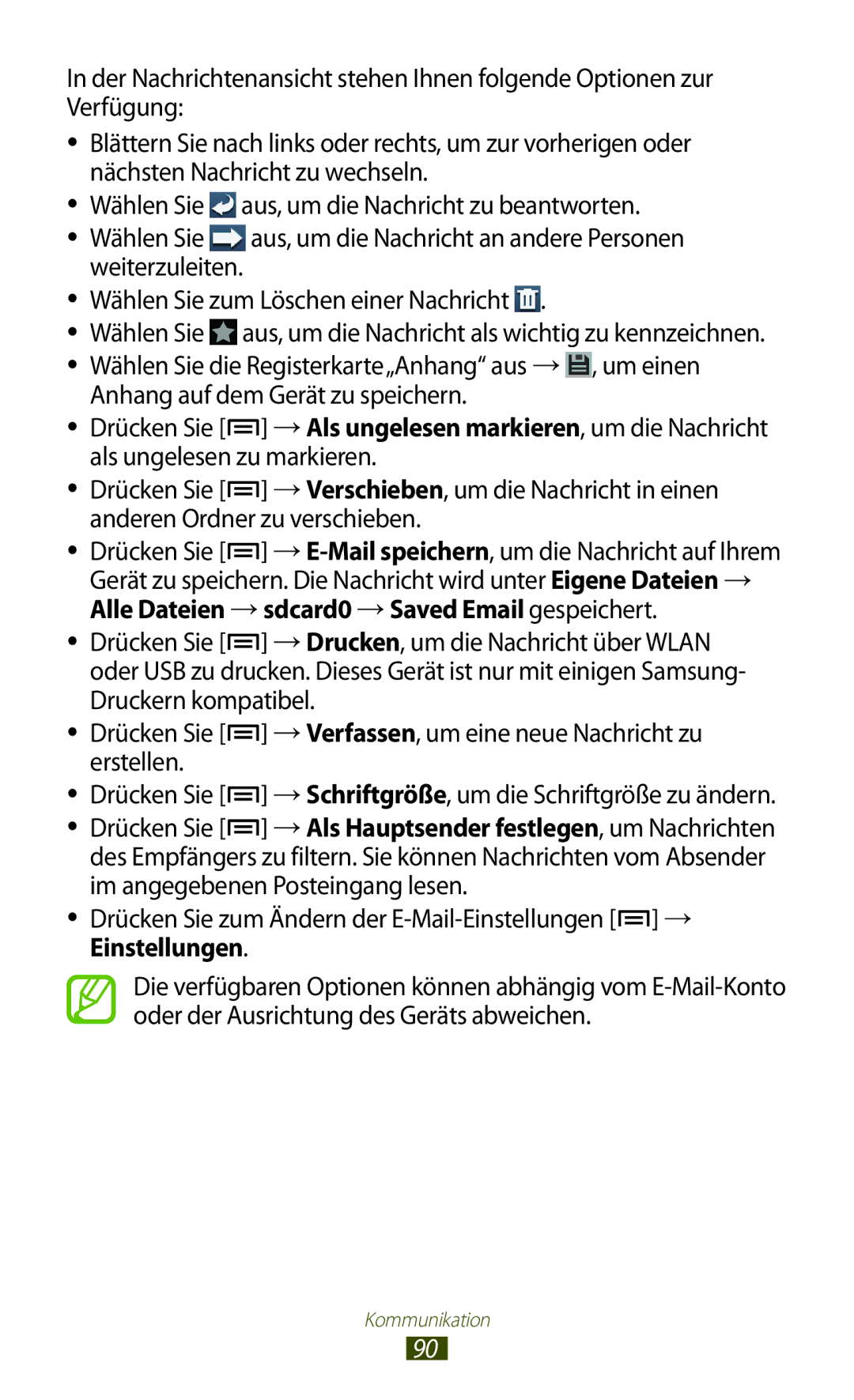 Samsung GT-N7000ZBATUR, GT-N7000ZBADBT, GT-N7000ZBEDBT, GT-N7000ZBEATO Aus, um die Nachricht als wichtig zu kennzeichnen 