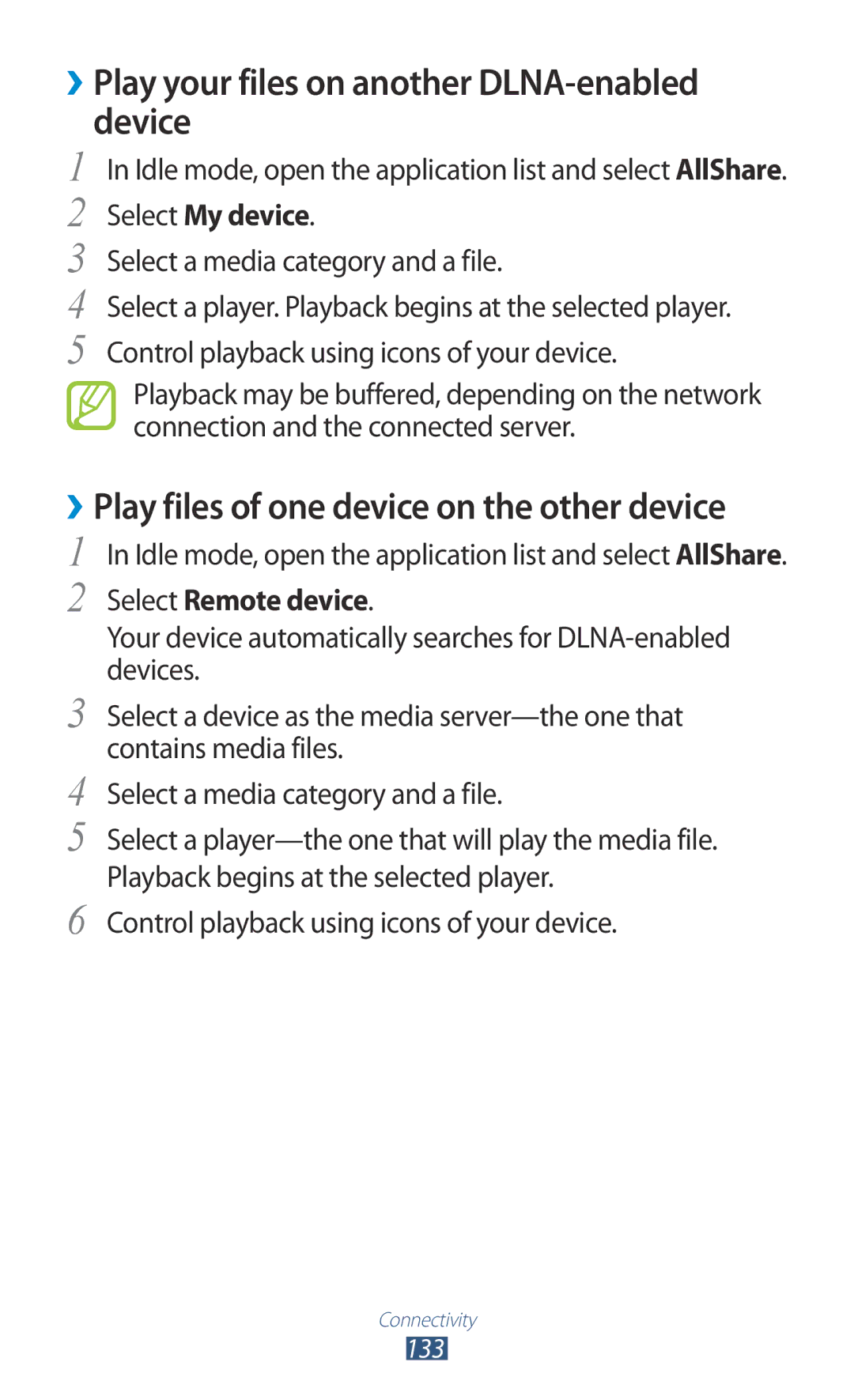 Samsung GT-N7000ZBADBT user manual ››Play your files on another DLNA-enabled device, Select Remote device 