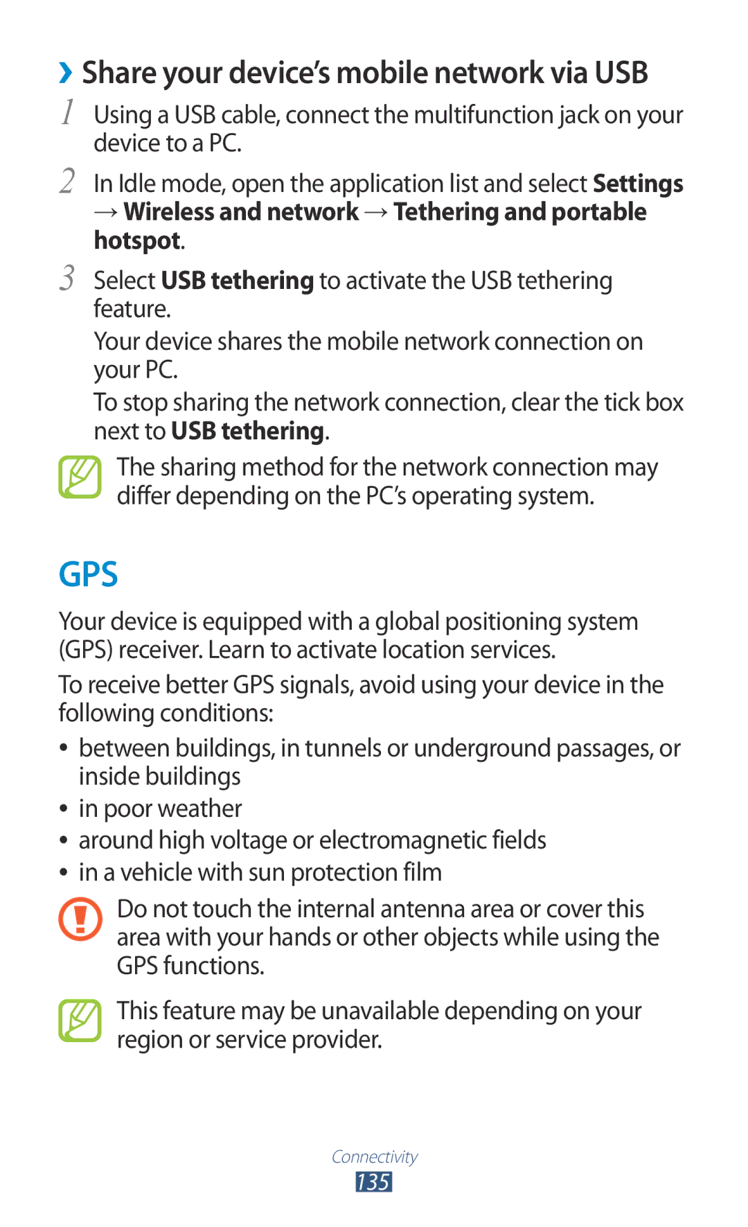 Samsung GT-N7000ZBADBT user manual ››Share your device’s mobile network via USB 