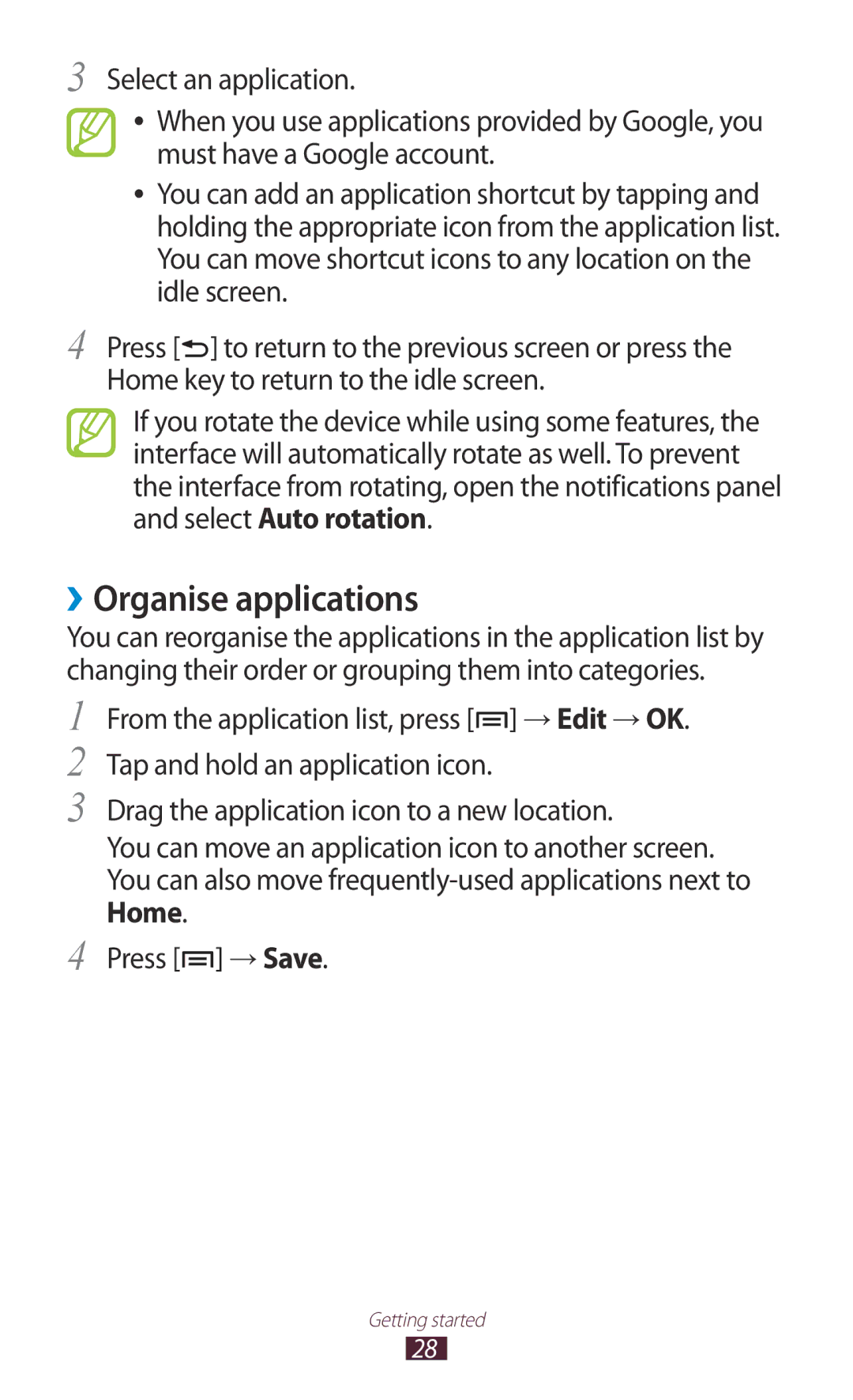 Samsung GT-N7000ZBADBT user manual ››Organise applications 