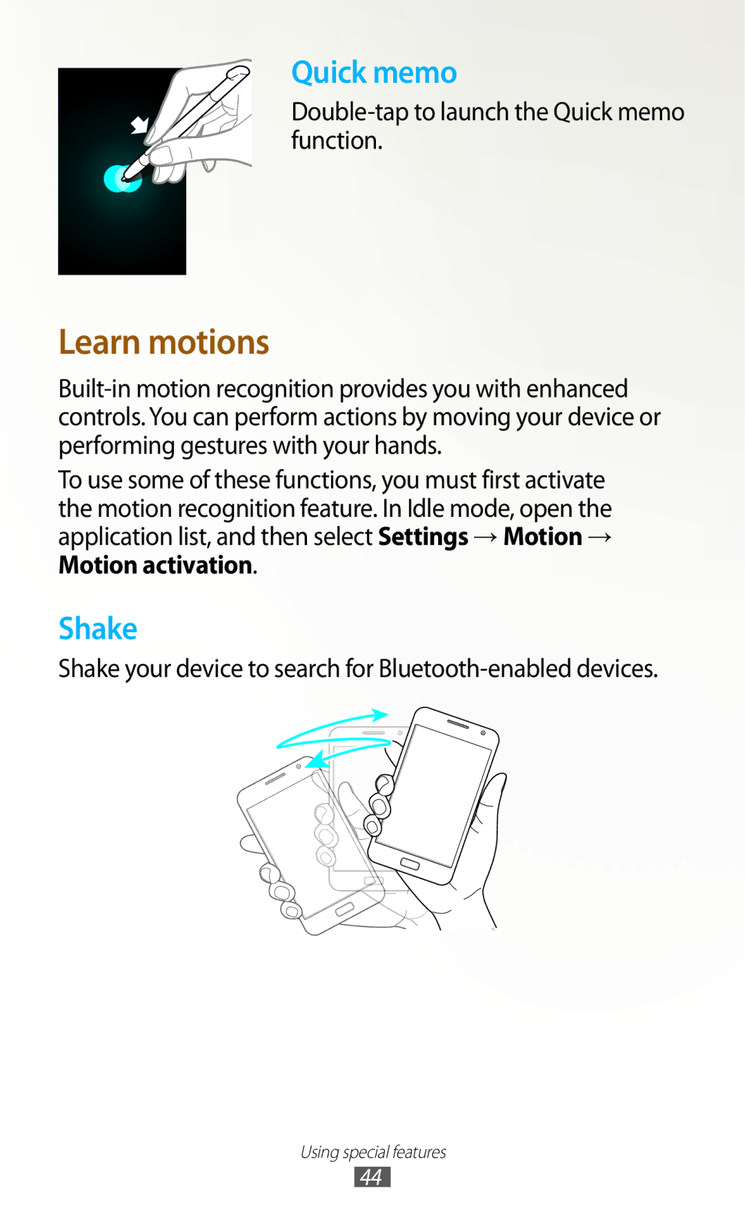 Samsung GT-N7000ZBADBT user manual Double-tap to launch the Quick memo function 