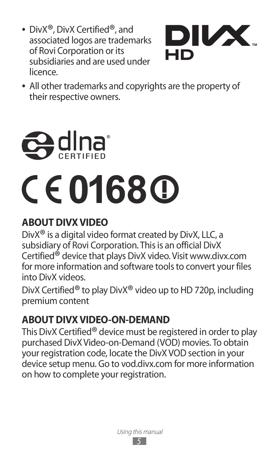 Samsung GT-N7000ZBADBT user manual About Divx Video 