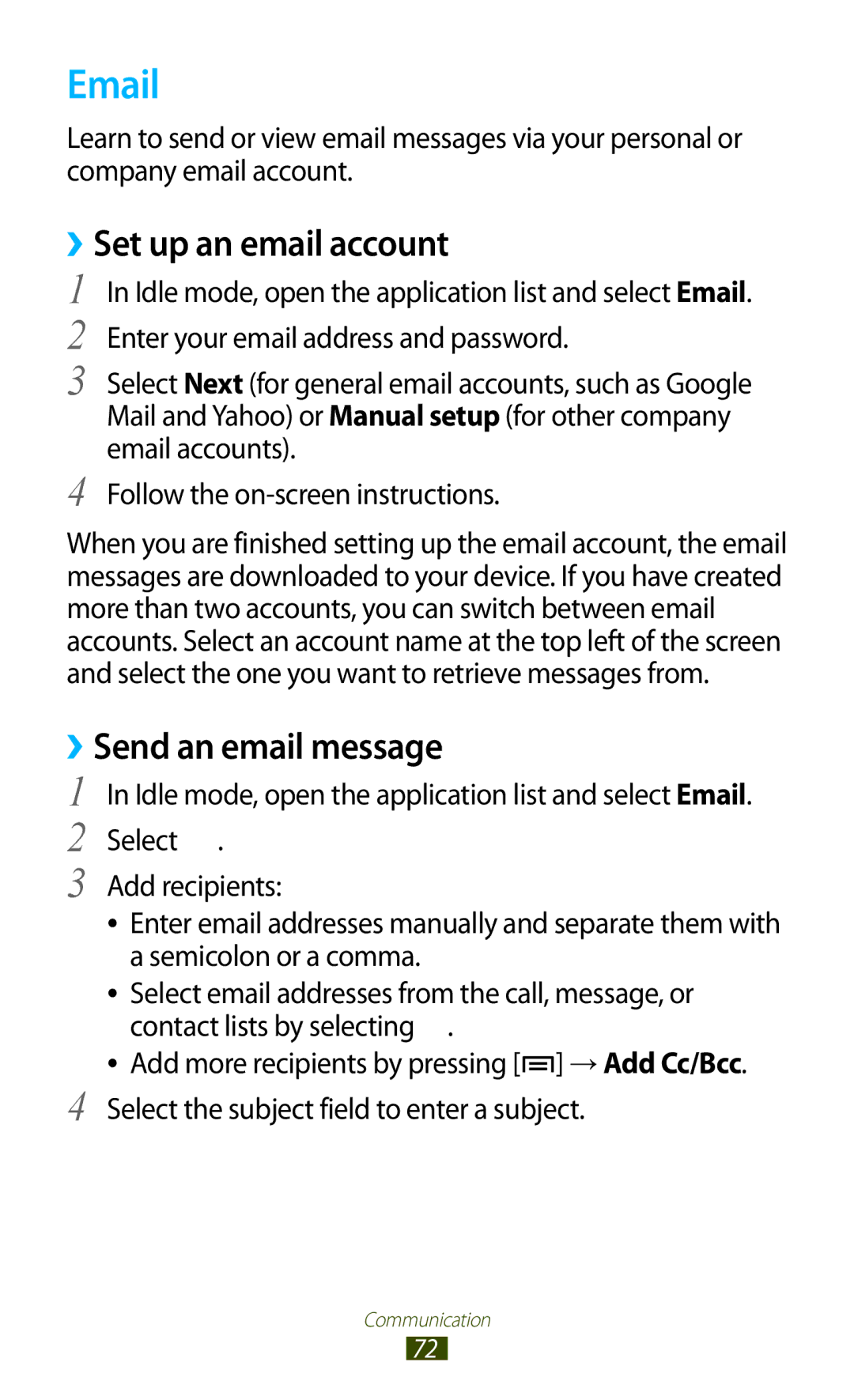 Samsung GT-N7000ZBADBT user manual ››Set up an email account 