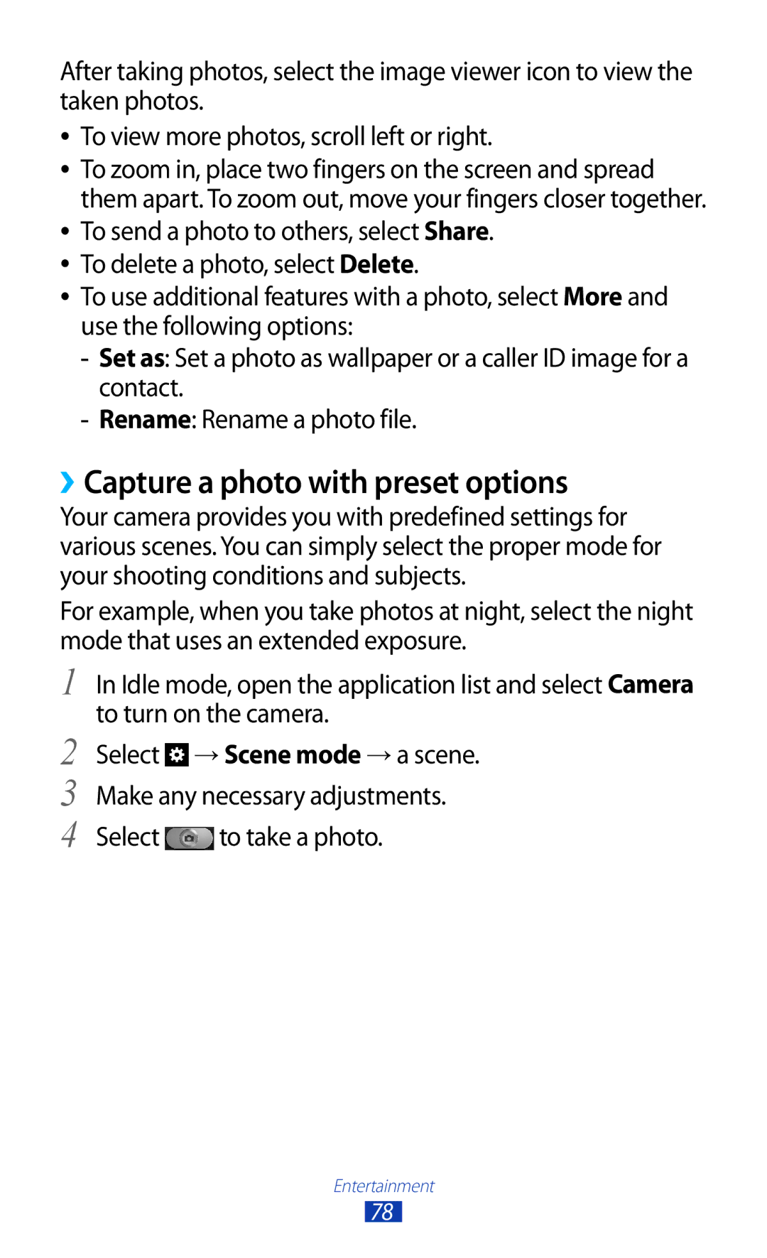 Samsung GT-N7000ZBADBT user manual ››Capture a photo with preset options 