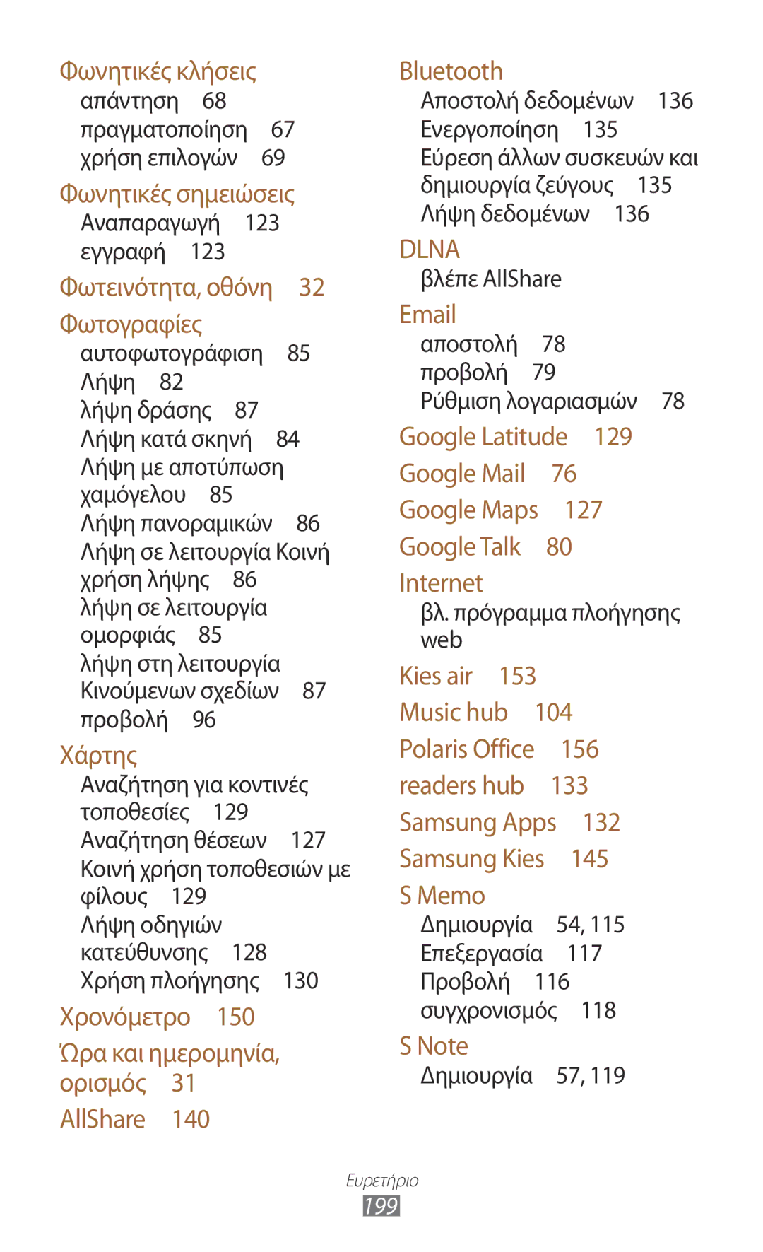 Samsung GT-N7000RWAEUR manual Βλέπε AllShare Αποστολή 78 προβολή 79 Ρύθμιση λογαριασμών , Βλ. πρόγραμμα πλοήγησης web, 199 