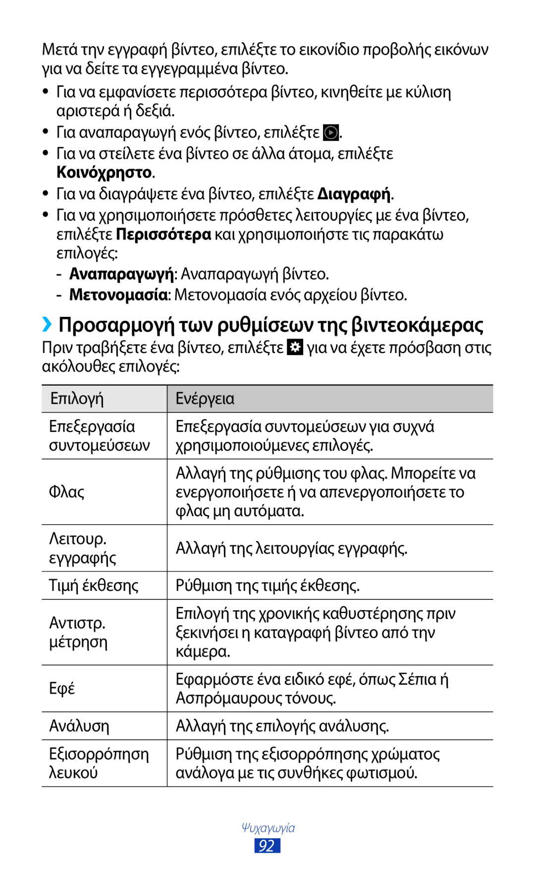 Samsung GT-N7000RWAVGR, GT-N7000ZBAEUR, GT-N7000RWAEUR manual ››Προσαρμογή των ρυθμίσεων της βιντεοκάμερας, Φλας μη αυτόματα 