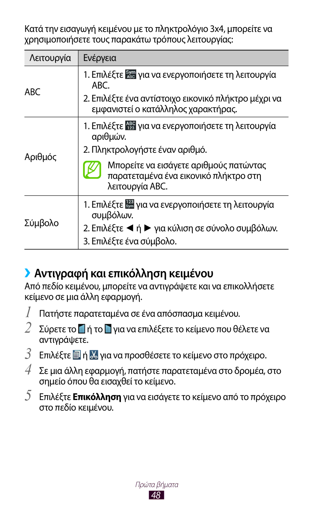 Samsung GT-N7000RWACOS manual ››Αντιγραφή και επικόλληση κειμένου, Εμφανιστεί ο κατάλληλος χαρακτήρας, Επιλέξτε ένα σύμβολο 