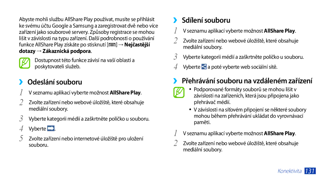 Samsung GT2N7000ZBAVDC ››Odeslání souboru, ››Sdílení souboru, ››Přehrávání souboru na vzdáleném zařízení, Mediální soubory 