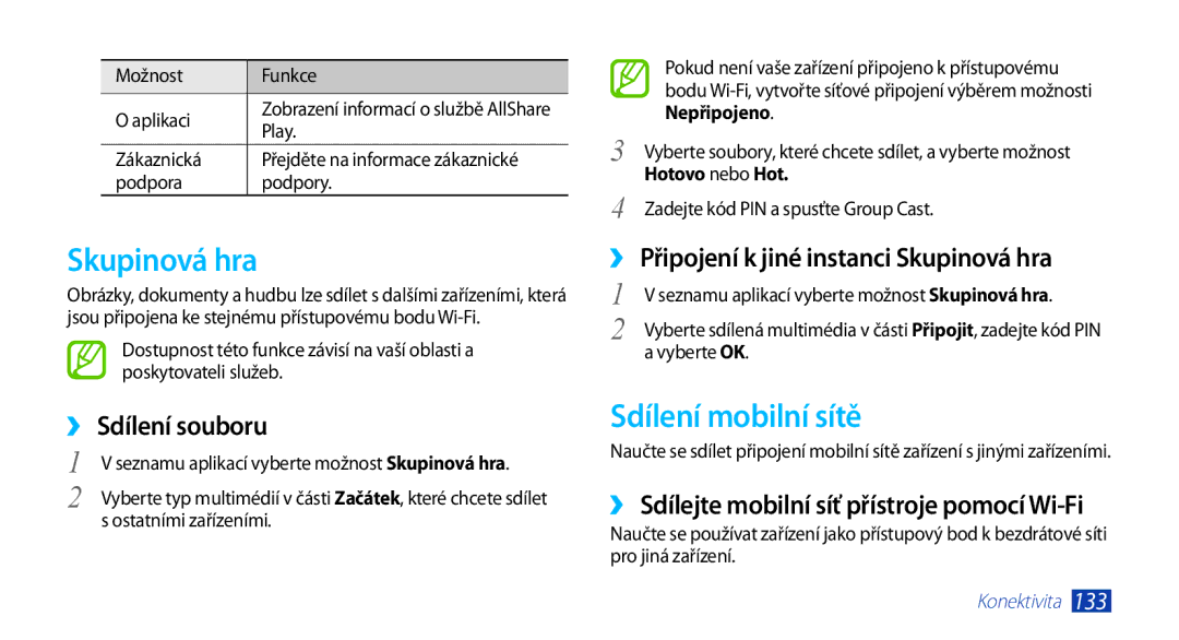 Samsung GT-N7000RWAXSK Skupinová hra, Sdílení mobilní sítě, ››Sdílejte mobilní síť přístroje pomocí Wi-Fi, Nepřipojeno 