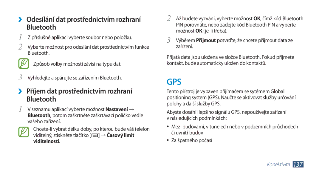 Samsung GT-N7000ZBAVDC manual ››Odesílání dat prostřednictvím rozhraní Bluetooth, ››Příjem dat prostřednictvím rozhraní 