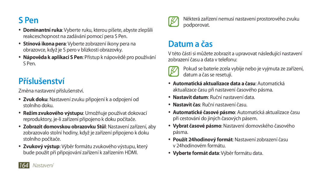 Samsung GT-N7000RWAXEZ, GT-N7000ZBAEUR manual Pen, Příslušenství, Datum a čas, Vyberte formát data Výběr formátu data 