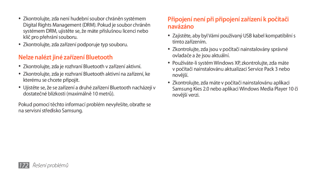 Samsung GT2N7000ZBAXEZ, GT-N7000ZBAEUR manual Zkontrolujte, zda zařízení podporuje typ souboru, 172 Řešení problémů 