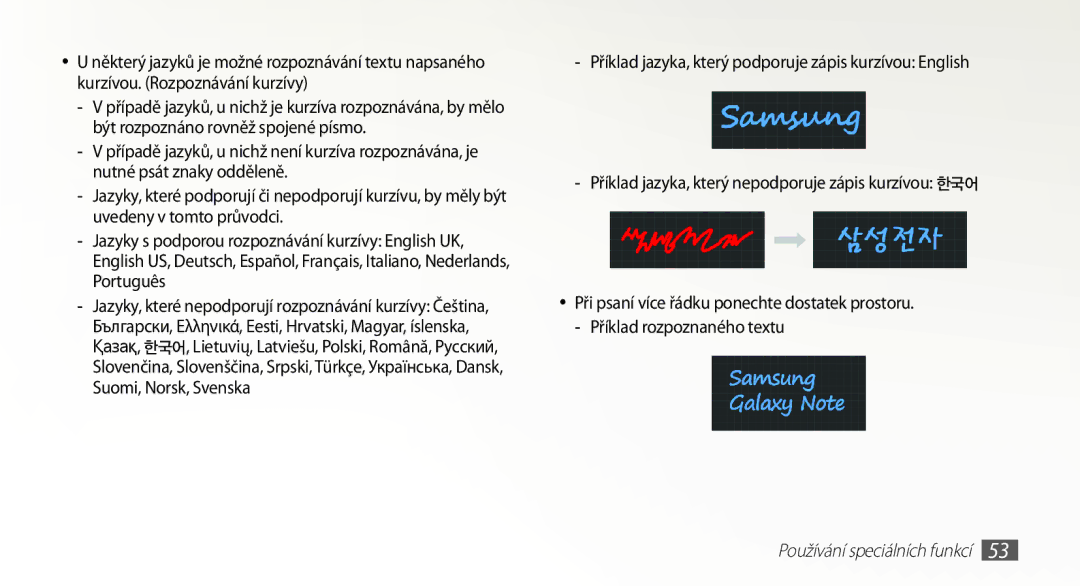 Samsung GT-N7000ZBAPLS, GT-N7000ZBAEUR, GT-N7000ZBAXEZ, GT-N7000ZBAVDC, GT-N7000RWAXEO manual Používání speciálních funkcí 