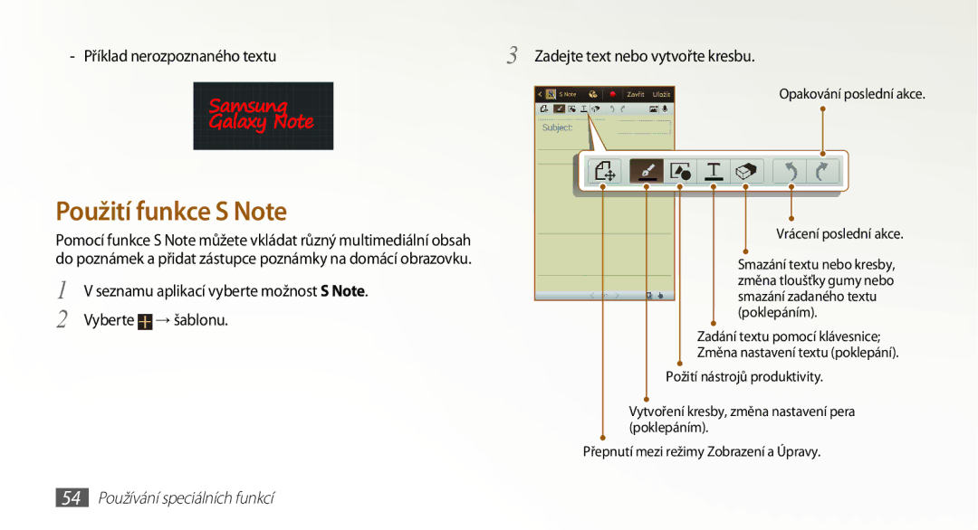 Samsung GT2N7000RWAXEZ Do poznámek a přidat zástupce poznámky na domácí obrazovku, Seznamu aplikací vyberte možnost S Note 