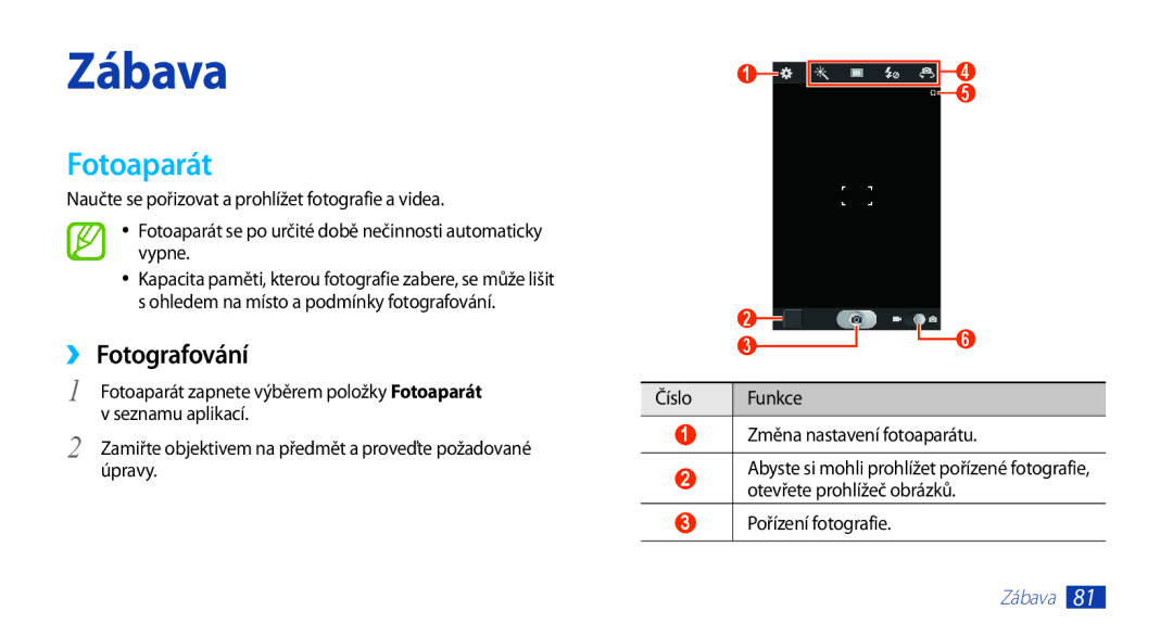 Samsung GT2N7000ZBAORS, GT-N7000ZBAEUR, GT-N7000ZBAXEZ, GT-N7000ZBAVDC, GT-N7000RWAXEO manual Fotoaparát, ››Fotografování 