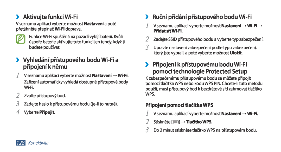 Samsung GT-N7000ZBAPLS ››Aktivujte funkci Wi-Fi, ››Vyhledání přístupového bodu Wi-Fi a připojení k němu, Přidat síť Wi-Fi 