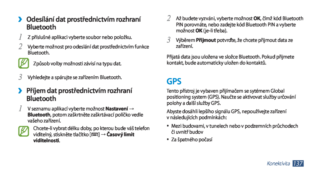 Samsung GT-N7000ZBAVDC manual ››Odesílání dat prostřednictvím rozhraní Bluetooth, ››Příjem dat prostřednictvím rozhraní 