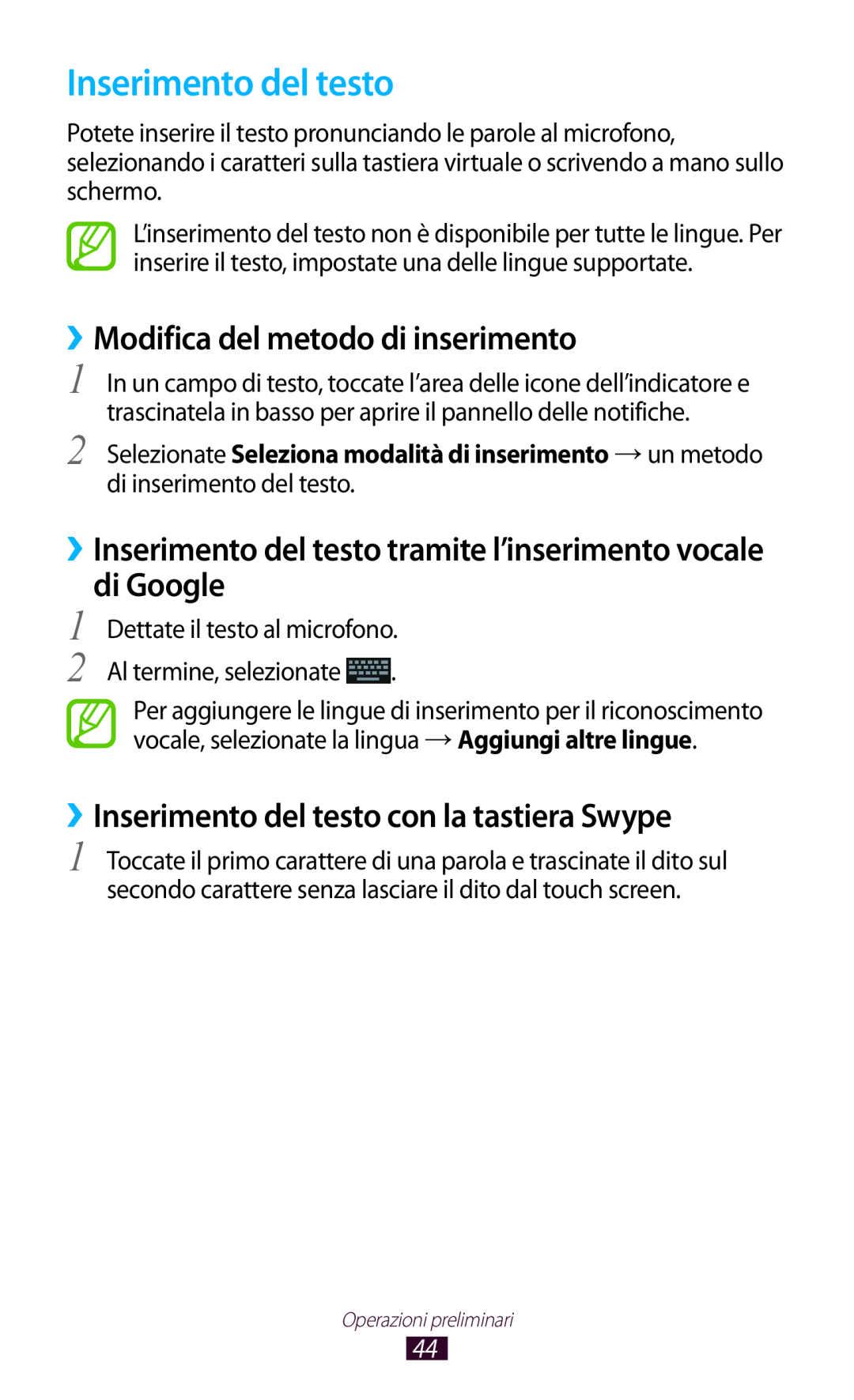 Samsung GT-N7000ZBAITV, GT-N7000ZBAXEO manual Inserimento del testo, ››Modifica del metodo di inserimento, di Google 