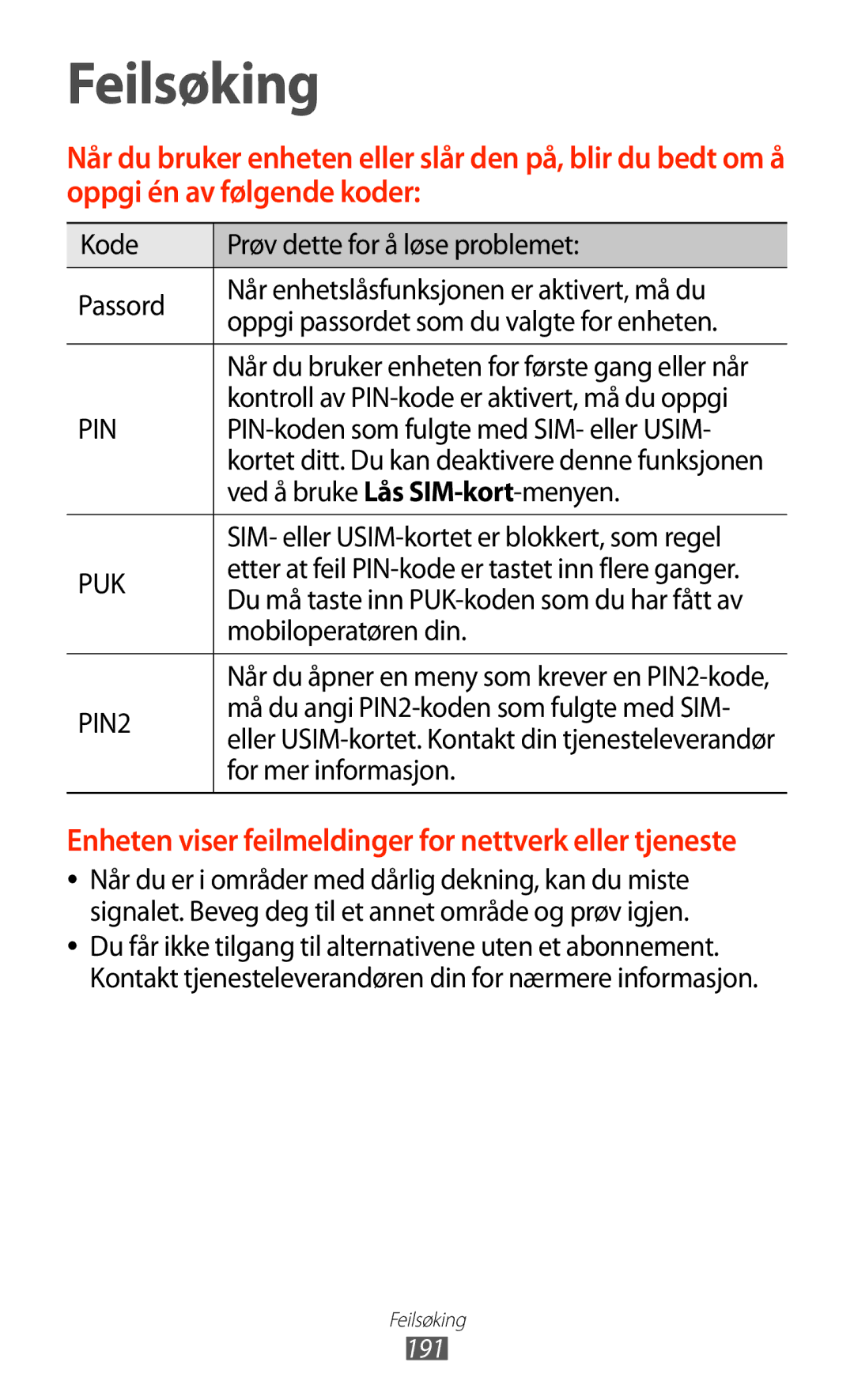 Samsung GT-N7000RWANEE, GT-N7000ZBENEE manual Ved å bruke Lås SIM-kort-menyen, Mobiloperatøren din, For mer informasjon 