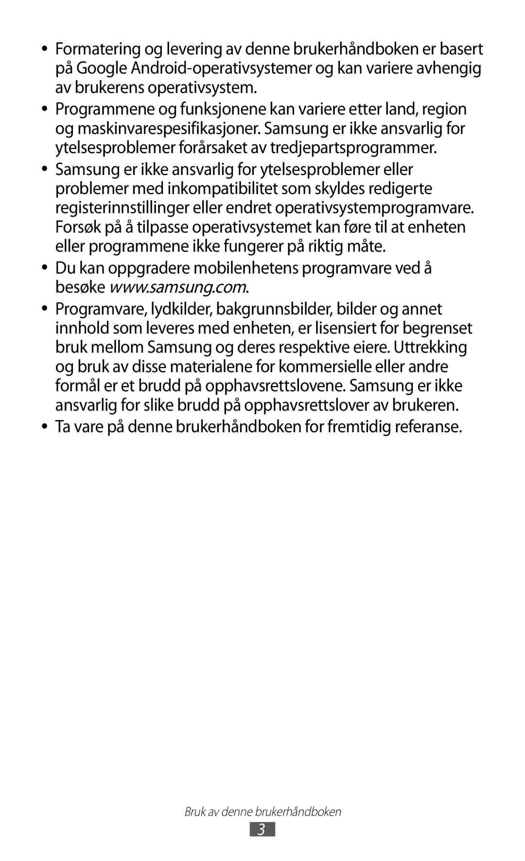 Samsung GT-N7000RWANEE, GT-N7000ZBENEE, GT-N7000ZBANEE manual Ta vare på denne brukerhåndboken for fremtidig referanse 