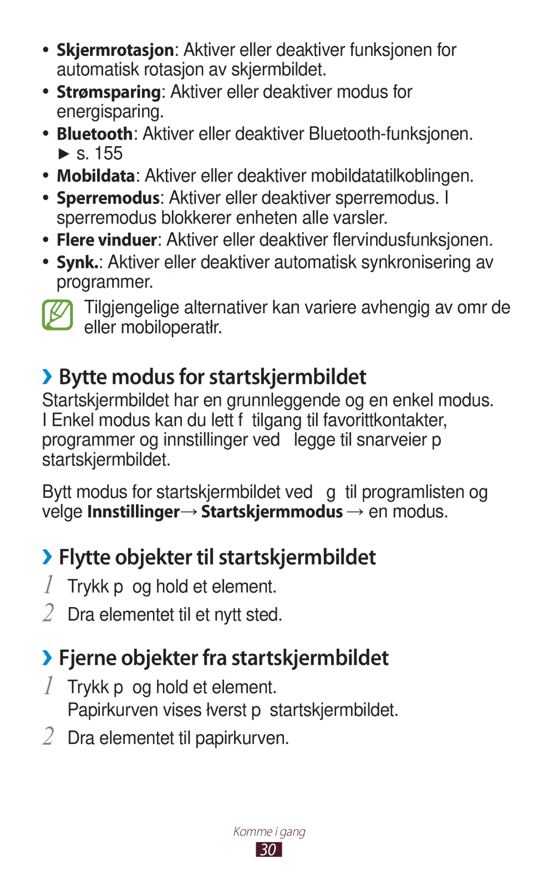 Samsung GT-N7000ZIANEE, GT-N7000ZBENEE manual ››Bytte modus for startskjermbildet, ››Flytte objekter til startskjermbildet 