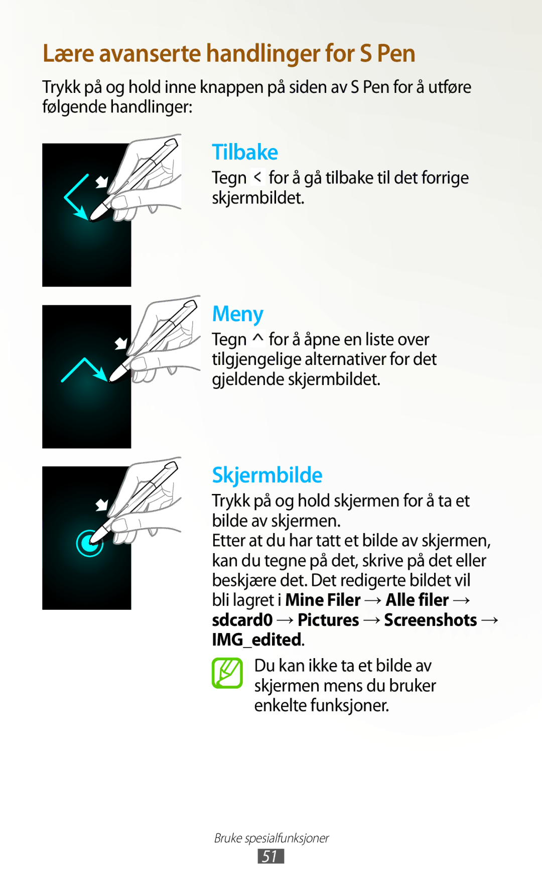 Samsung GT-N7000RWANEE, GT-N7000ZBENEE, GT-N7000ZBANEE, GT-N7000ZIANEE Tegn for å gå tilbake til det forrige skjermbildet 