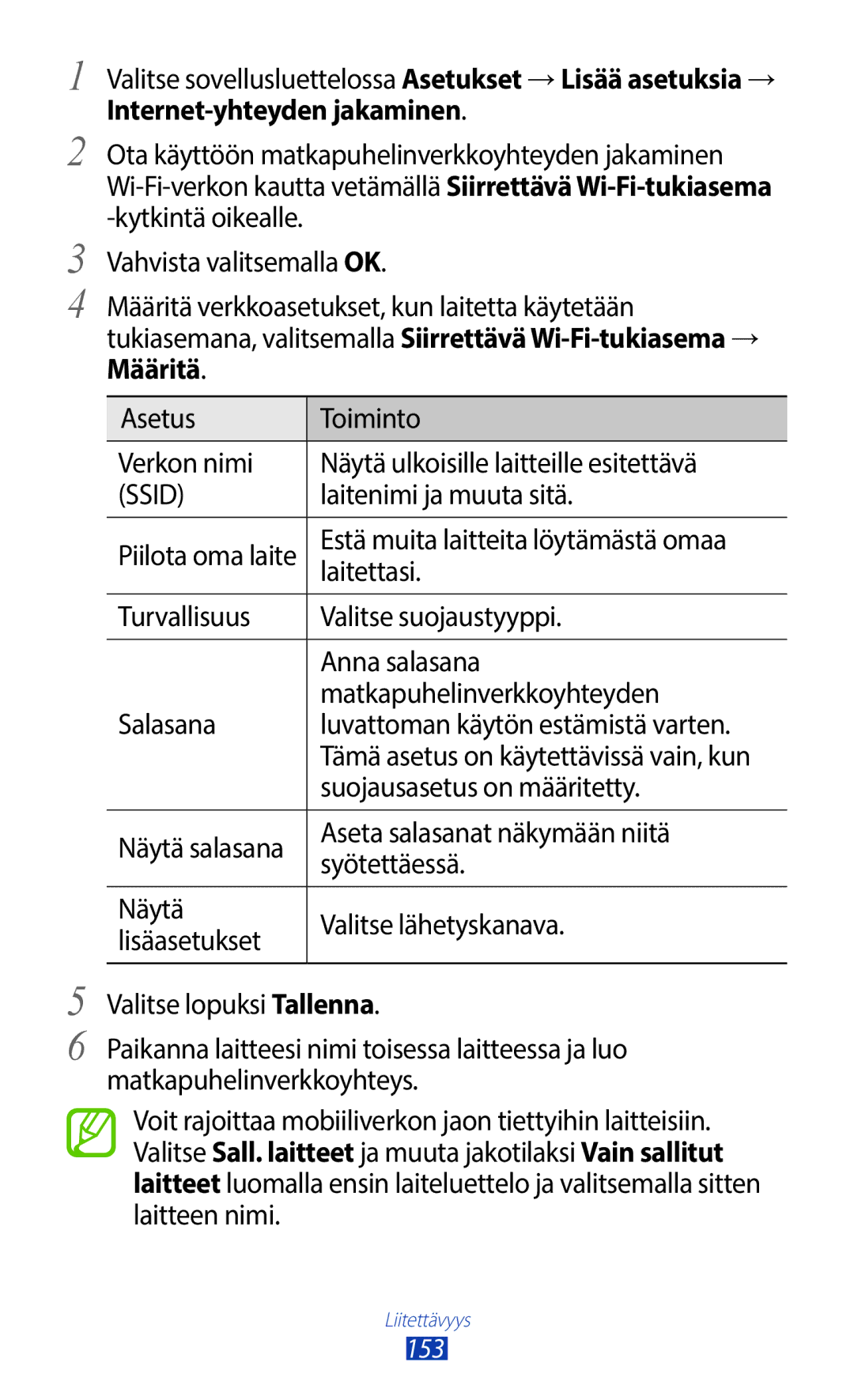 Samsung GT-N7000ZBANEE manual Laitenimi ja muuta sitä, Estä muita laitteita löytämästä omaa, Laitettasi, Syötettäessä 