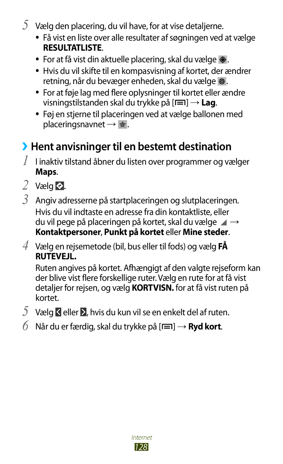 Samsung GT-N7000ZBENEE, GT-N7000ZBANEE, GT-N7000ZIANEE manual ››Hent anvisninger til en bestemt destination, Maps, 128 