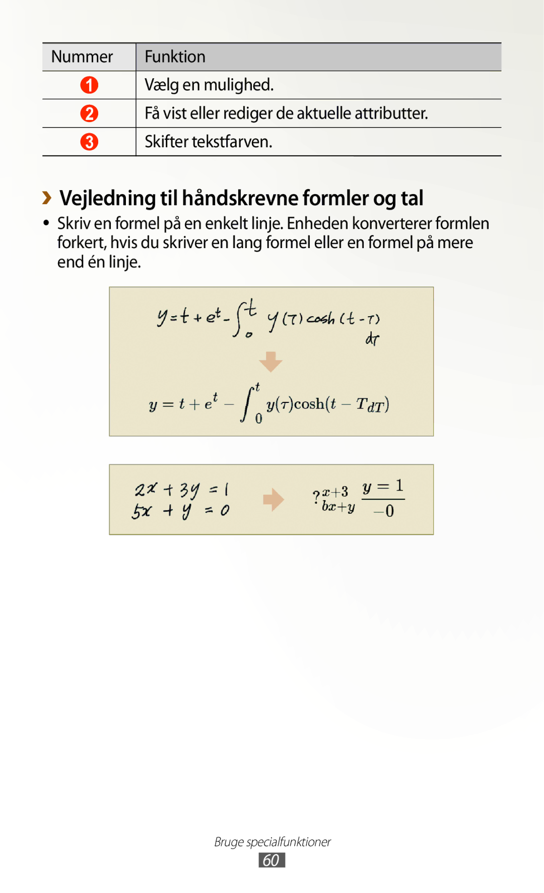 Samsung GT-N7000ZBENEE, GT-N7000ZBANEE, GT-N7000ZIANEE, GT-N7000RWANEE manual ››Vejledning til håndskrevne formler og tal 