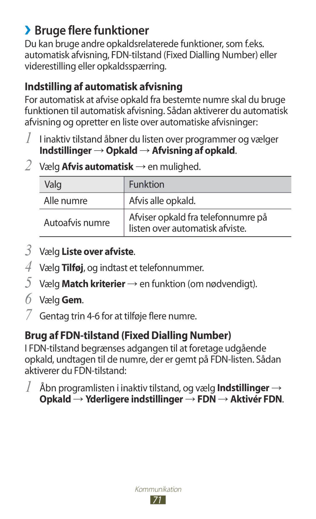 Samsung GT-N7000RWANEE, GT-N7000ZBENEE, GT-N7000ZBANEE, GT-N7000ZIANEE ››Bruge flere funktioner, Vælg Liste over afviste 