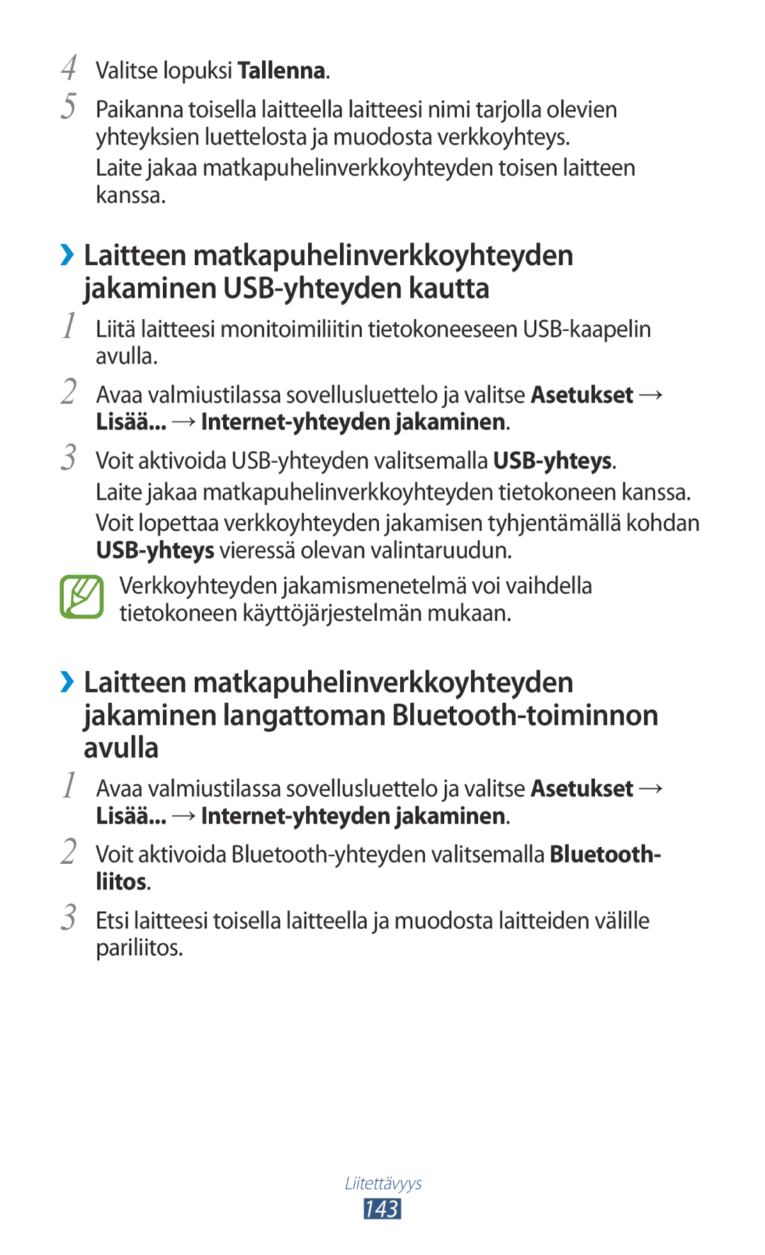 Samsung GT-N7000RWANEE, GT-N7000ZBENEE, GT-N7000ZBANEE, GT-N7000ZIANEE manual Valitse lopuksi Tallenna, 143 