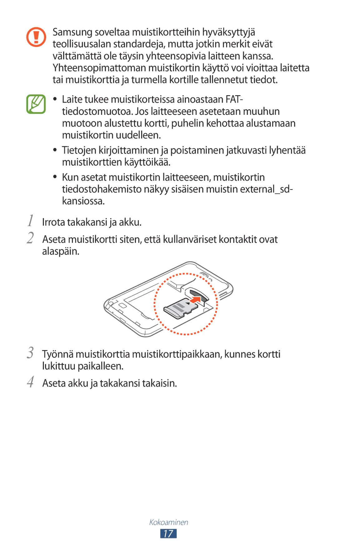 Samsung GT-N7000ZBANEE, GT-N7000ZBENEE, GT-N7000ZIANEE, GT-N7000RWANEE manual Kokoaminen 