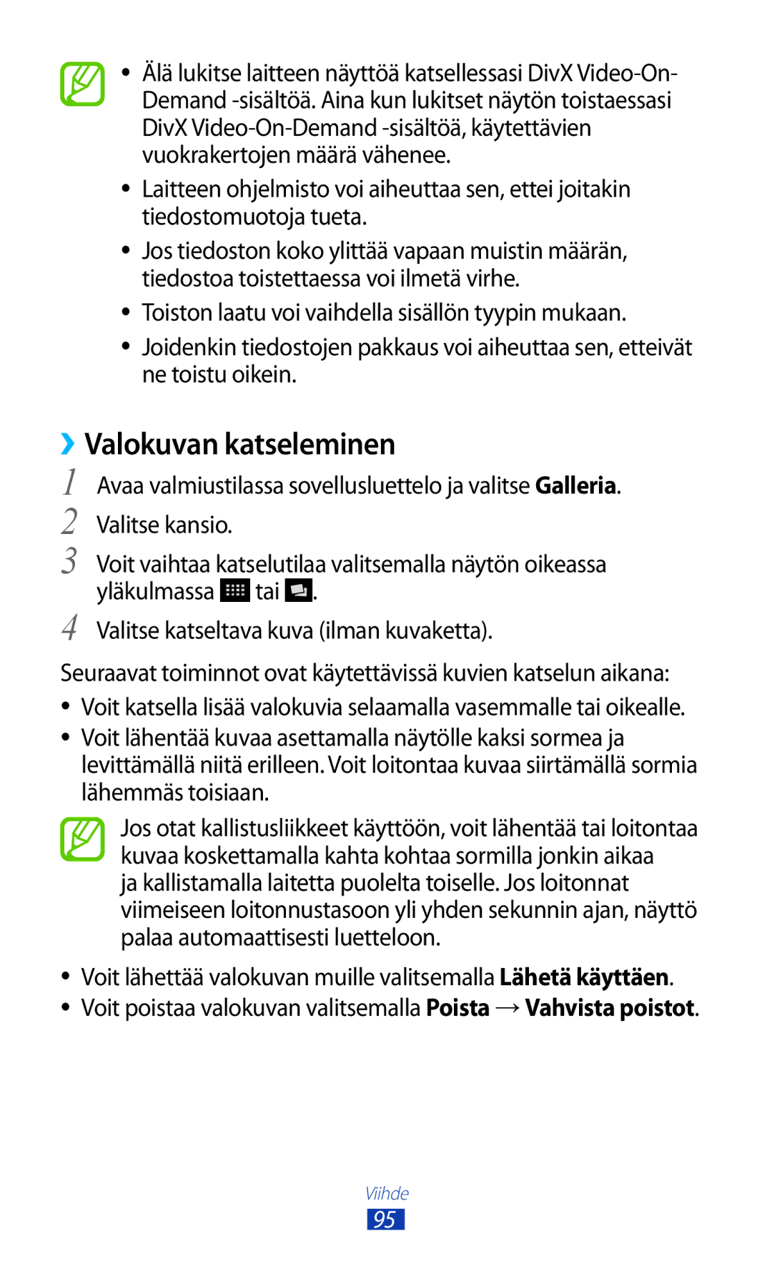 Samsung GT-N7000RWANEE, GT-N7000ZBENEE, GT-N7000ZBANEE, GT-N7000ZIANEE manual ››Valokuvan katseleminen 