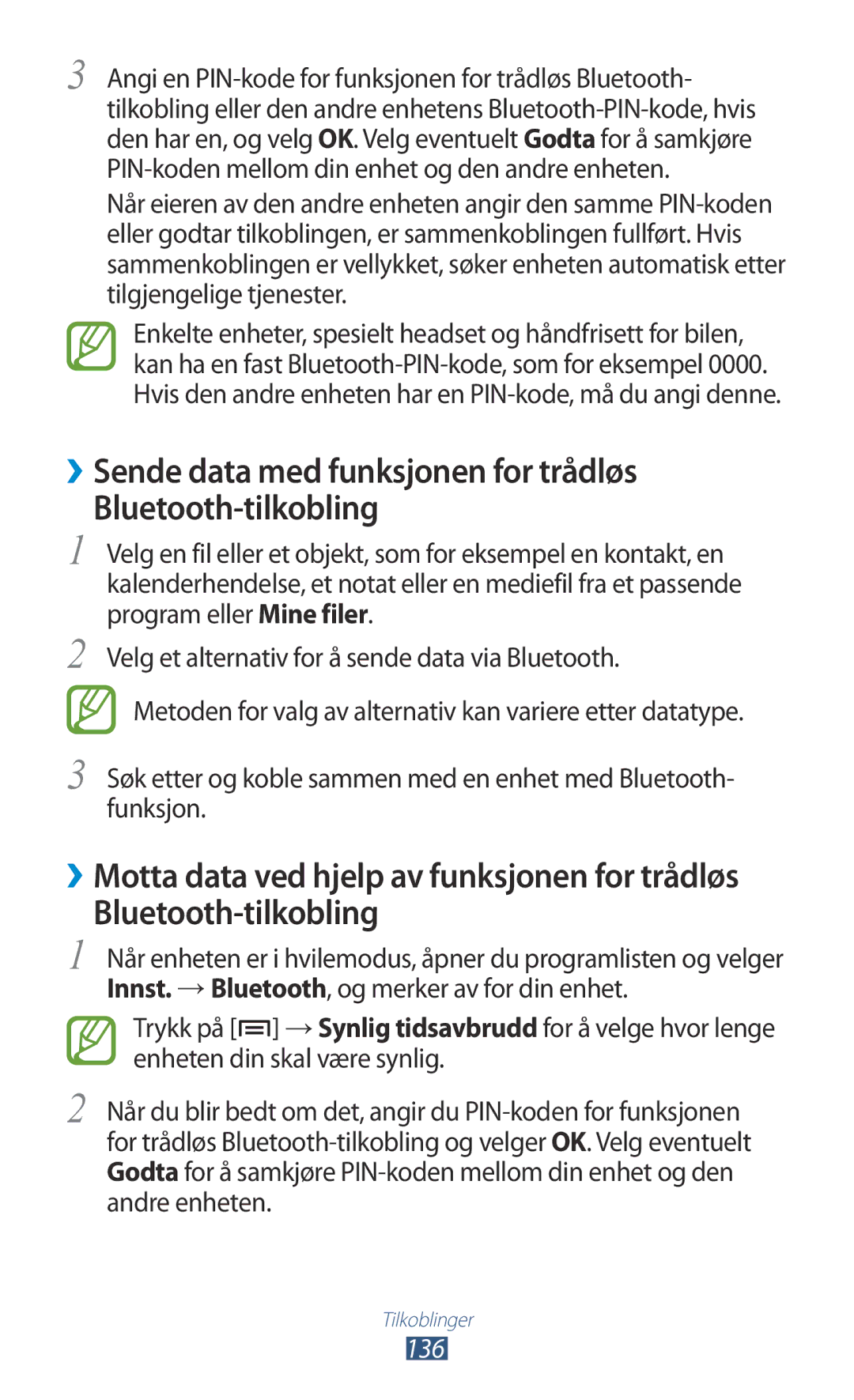 Samsung GT-N7000ZBENEE, GT-N7000ZBANEE, GT-N7000ZIANEE ››Sende data med funksjonen for trådløs Bluetooth-tilkobling, 136 