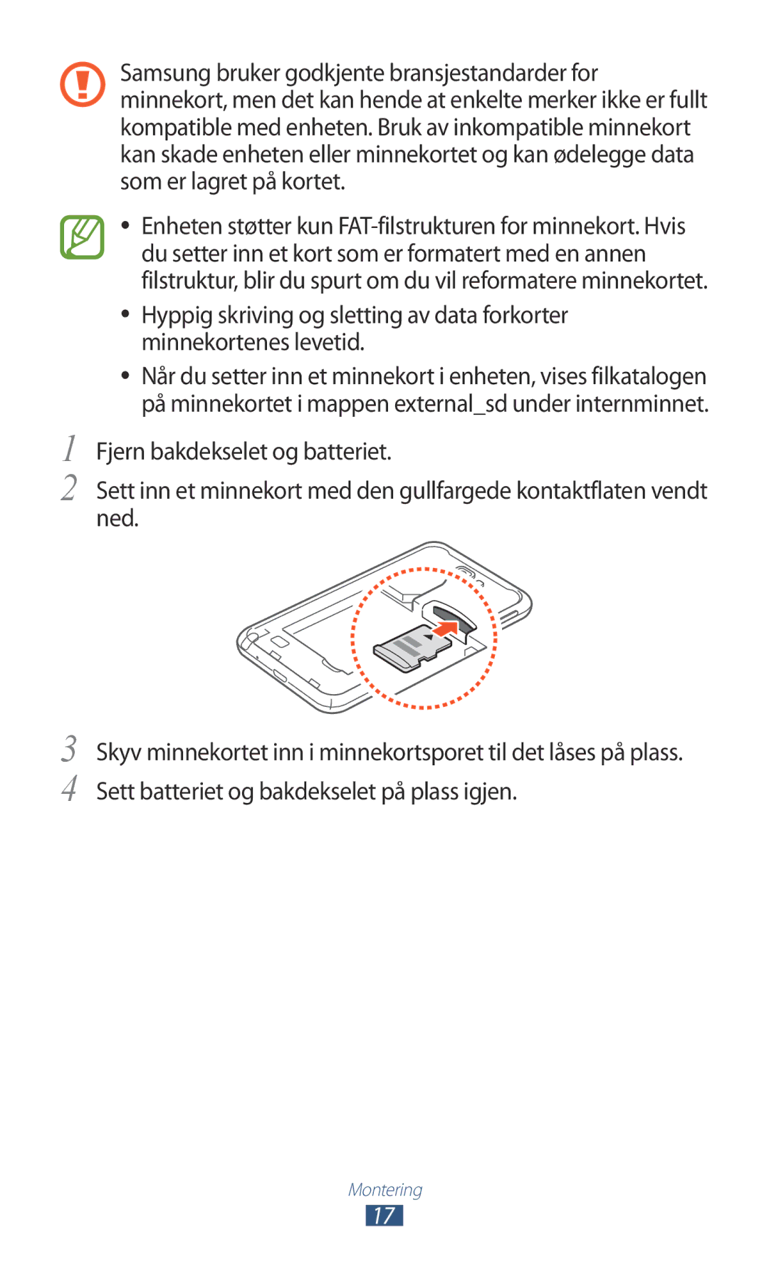 Samsung GT-N7000ZBANEE, GT-N7000ZBENEE, GT-N7000ZIANEE, GT-N7000RWANEE manual Montering 