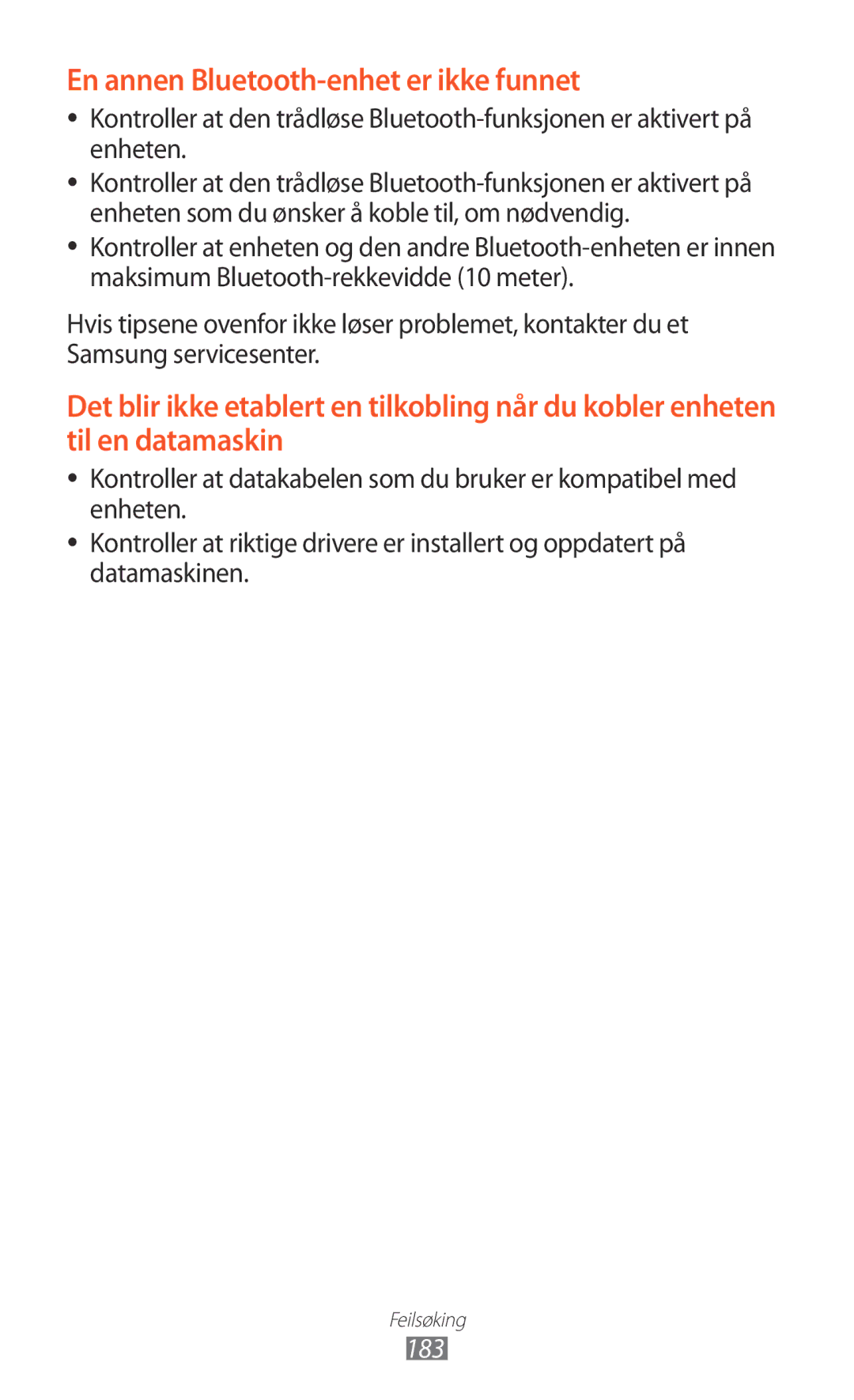 Samsung GT-N7000RWANEE, GT-N7000ZBENEE, GT-N7000ZBANEE, GT-N7000ZIANEE manual En annen Bluetooth-enhet er ikke funnet, 183 