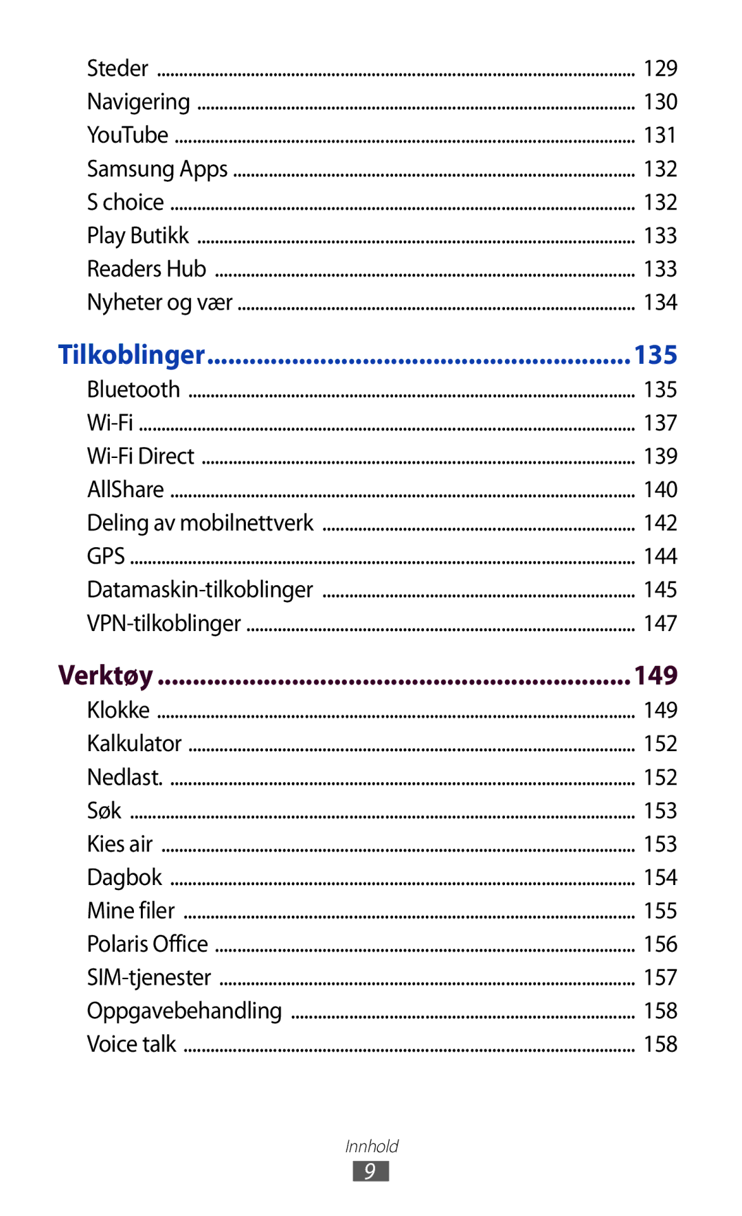 Samsung GT-N7000ZBANEE, GT-N7000ZBENEE, GT-N7000ZIANEE, GT-N7000RWANEE manual Verktøy 