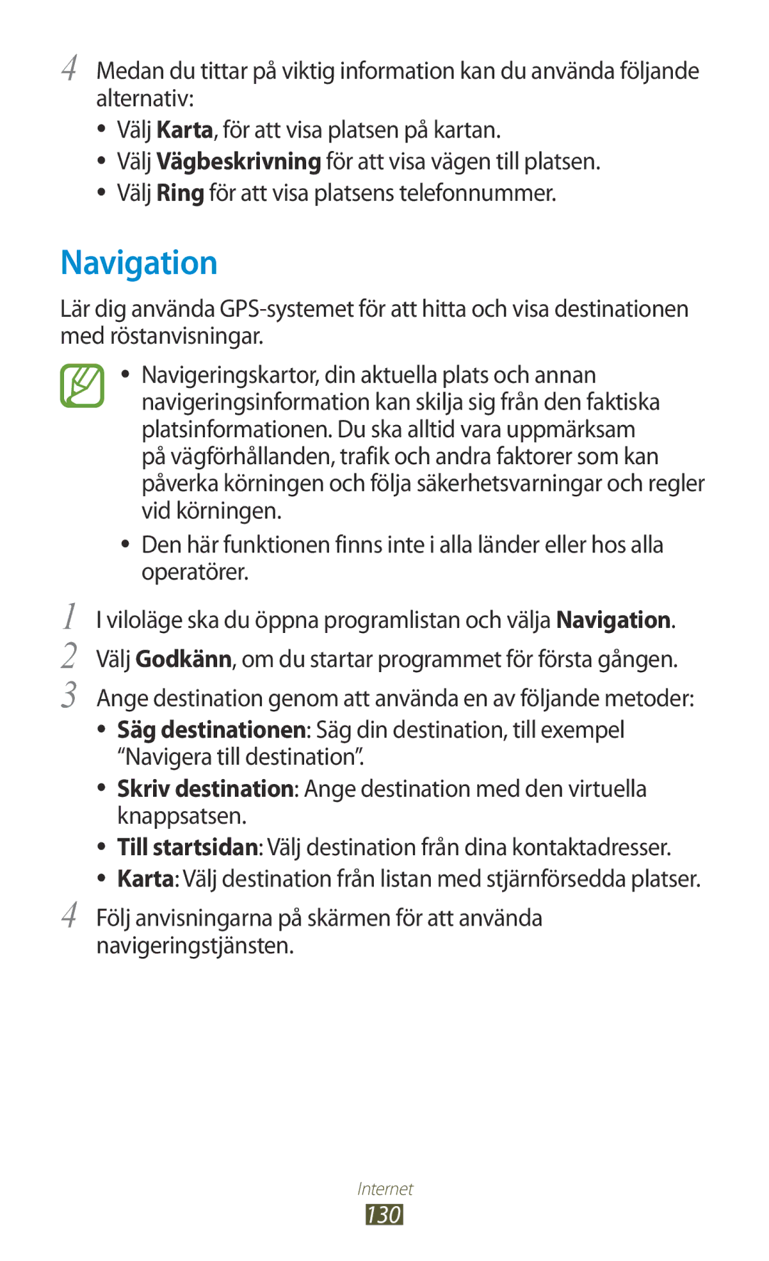 Samsung GT-N7000ZIANEE, GT-N7000ZBENEE, GT-N7000ZBANEE, GT-N7000RWANEE manual Navigation, 130 