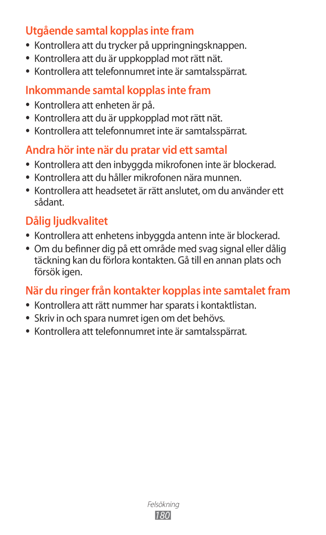 Samsung GT-N7000ZBENEE, GT-N7000ZBANEE, GT-N7000ZIANEE manual Kontrollera att telefonnumret inte är samtalsspärrat, 180 