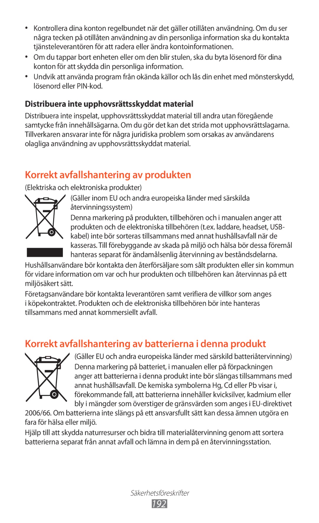 Samsung GT-N7000ZBENEE, GT-N7000ZBANEE, GT-N7000ZIANEE, GT-N7000RWANEE 192, Distribuera inte upphovsrättsskyddat material 