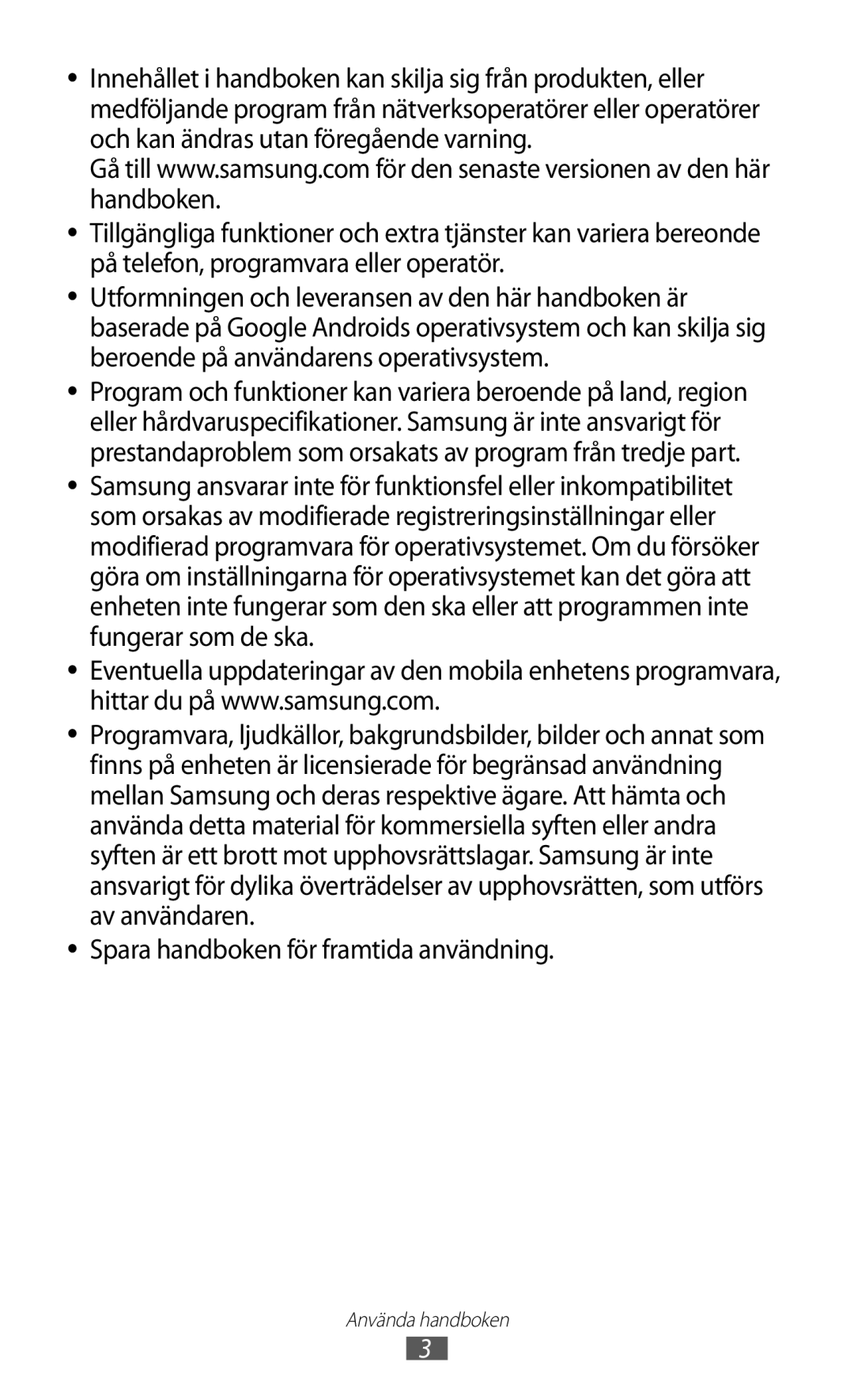 Samsung GT-N7000RWANEE, GT-N7000ZBENEE, GT-N7000ZBANEE, GT-N7000ZIANEE manual Spara handboken för framtida användning 