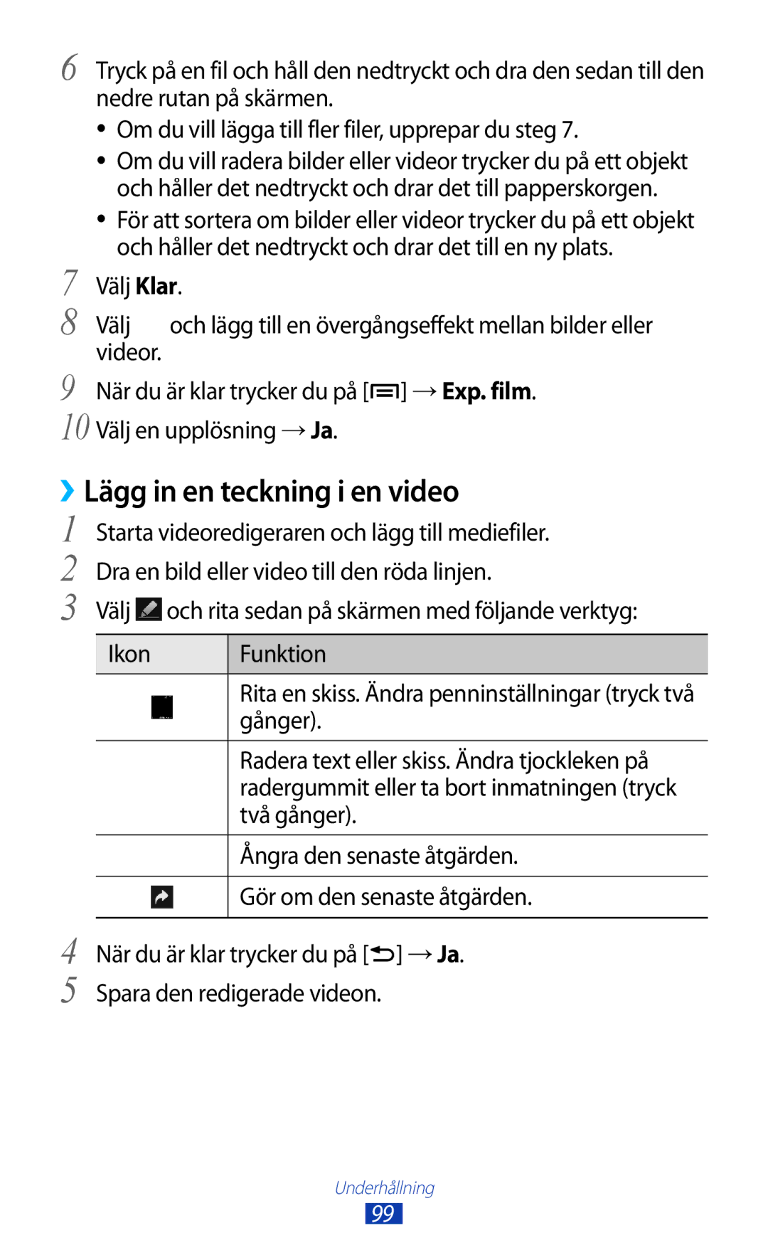 Samsung GT-N7000RWANEE, GT-N7000ZBENEE ››Lägg in en teckning i en video, Gånger, Två gånger, Ångra den senaste åtgärden 