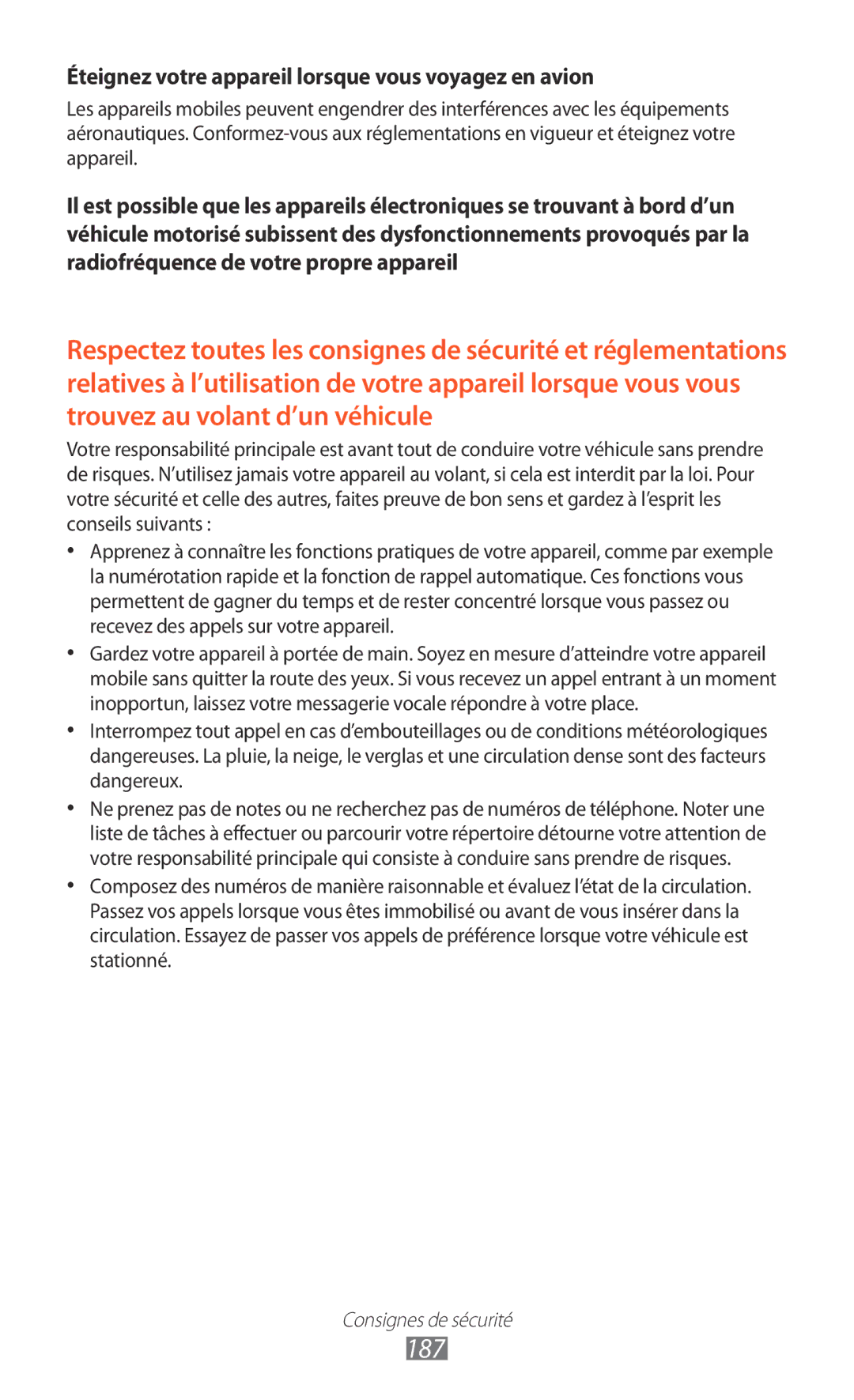 Samsung GT-N7000ZIASFR, GT-N7000ZIABOG, GT-N7000ZBAFTM manual 187, Éteignez votre appareil lorsque vous voyagez en avion 