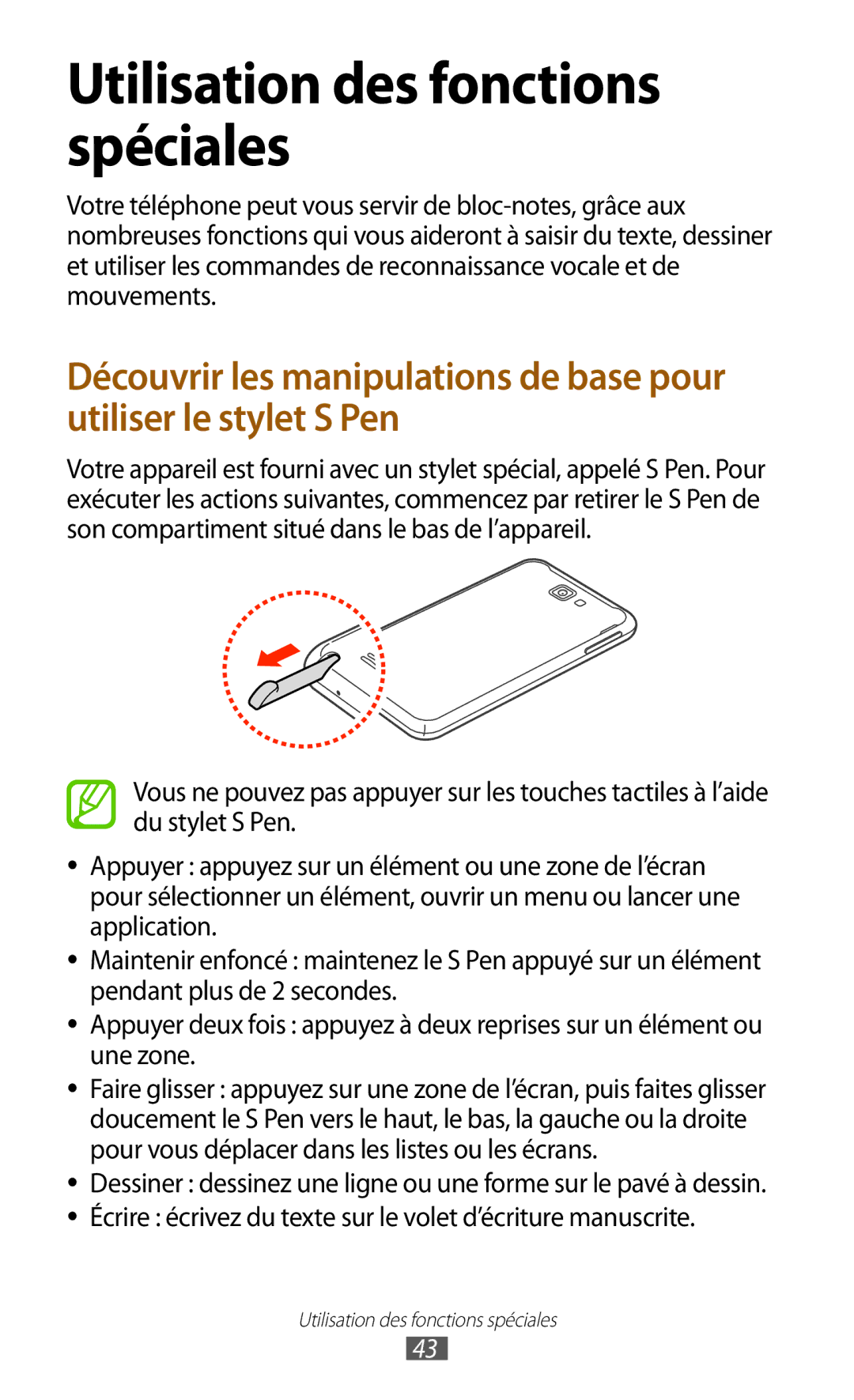 Samsung GT-N7000ZIASFR Utilisation des fonctions spéciales, Écrire écrivez du texte sur le volet d’écriture manuscrite 