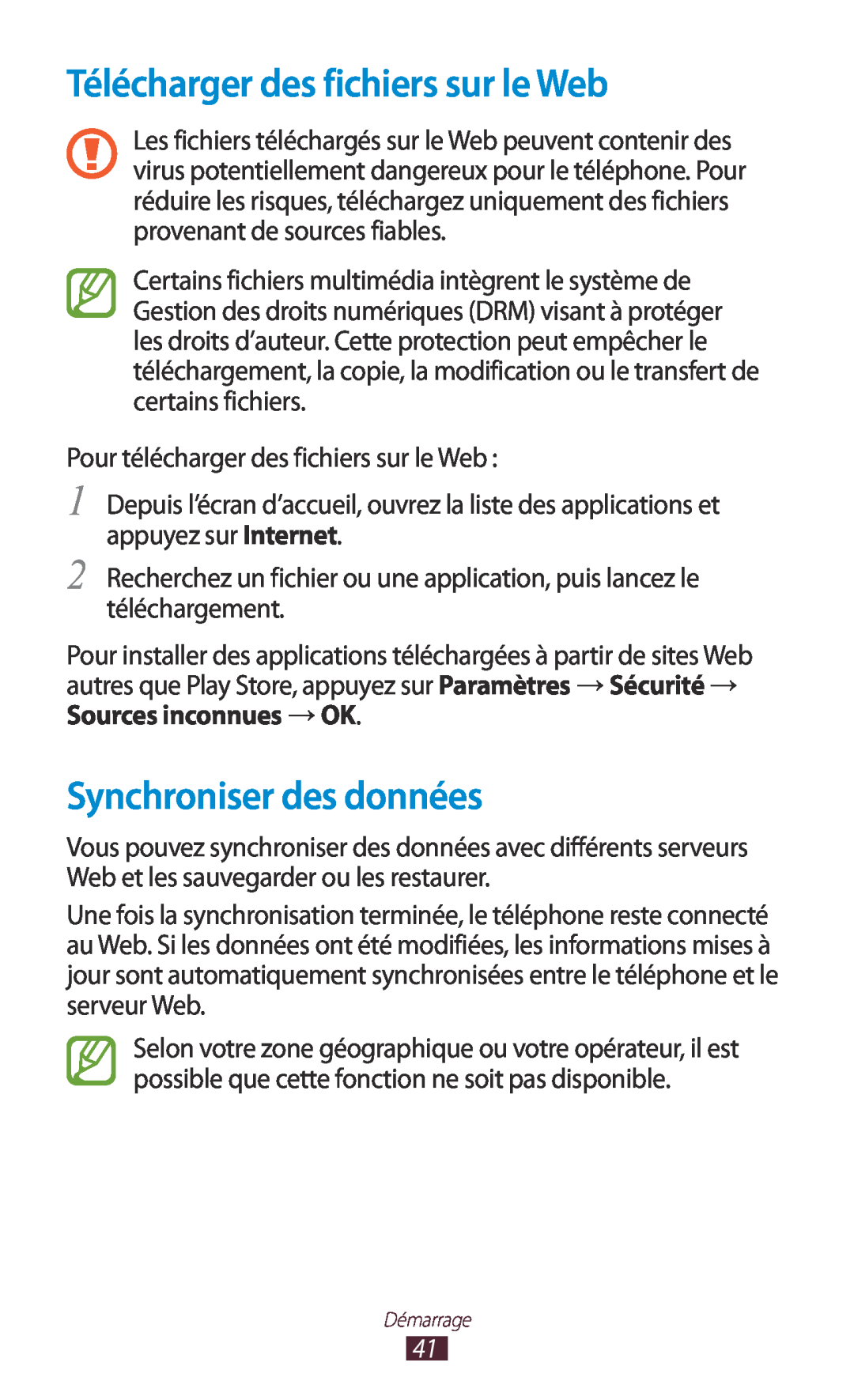 Samsung GT-N7000RWABOG, GT-N7000ZIABOG, GT-N7000ZBAFTM manual Télécharger des fichiers sur le Web, Synchroniser des données 