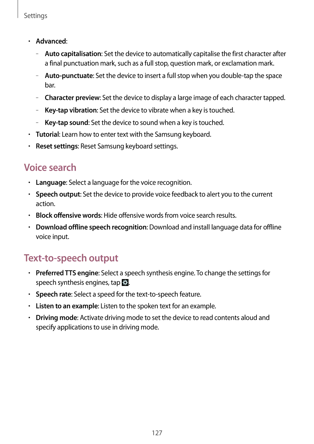 Samsung GT-N7100 user manual Voice search, Text-to-speech output, Advanced 