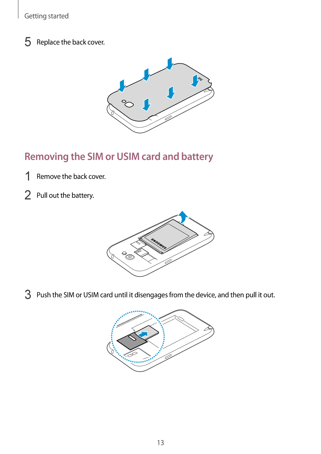 Samsung GT-N7100 user manual Removing the SIM or Usim card and battery 